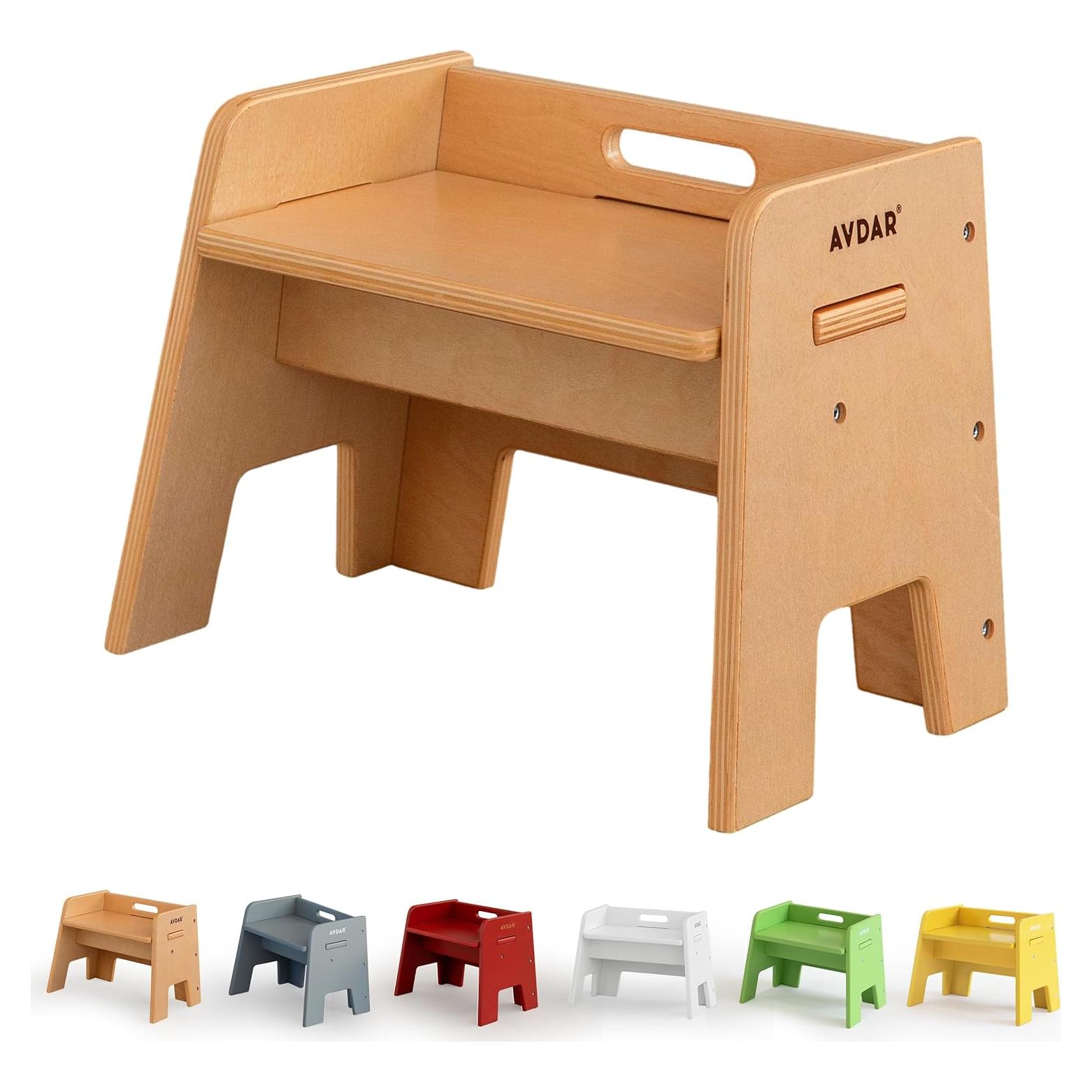 AVDAR Wooden Step Stool for Kids, 14” One Step Stool for Toddlers, Heavy Duty Non-tip Non-Slip for Bedroom/Kitchen