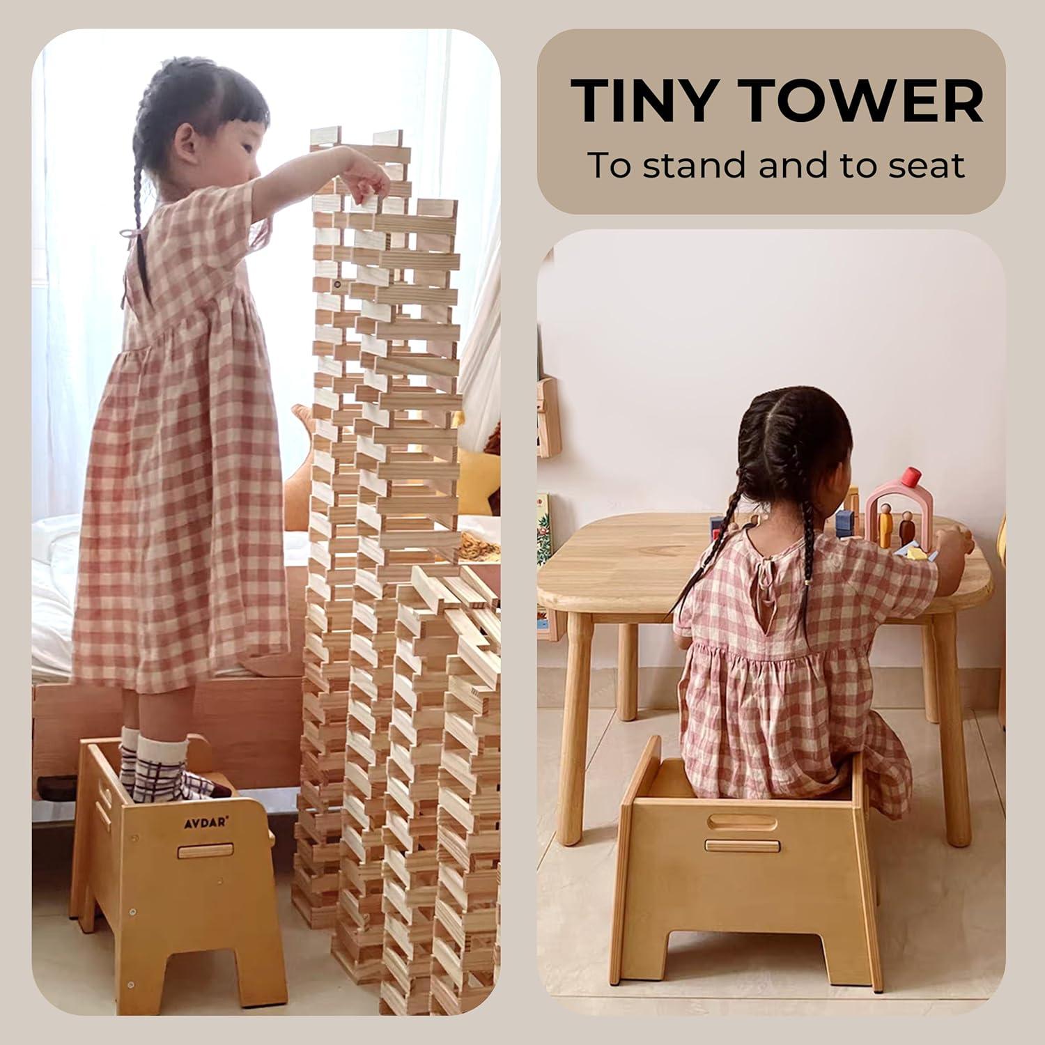 AVDAR Wooden Step Stool for Kids, 14” One Step Stool for Toddlers, Heavy Duty Non-tip Non-Slip for Bedroom/Kitchen