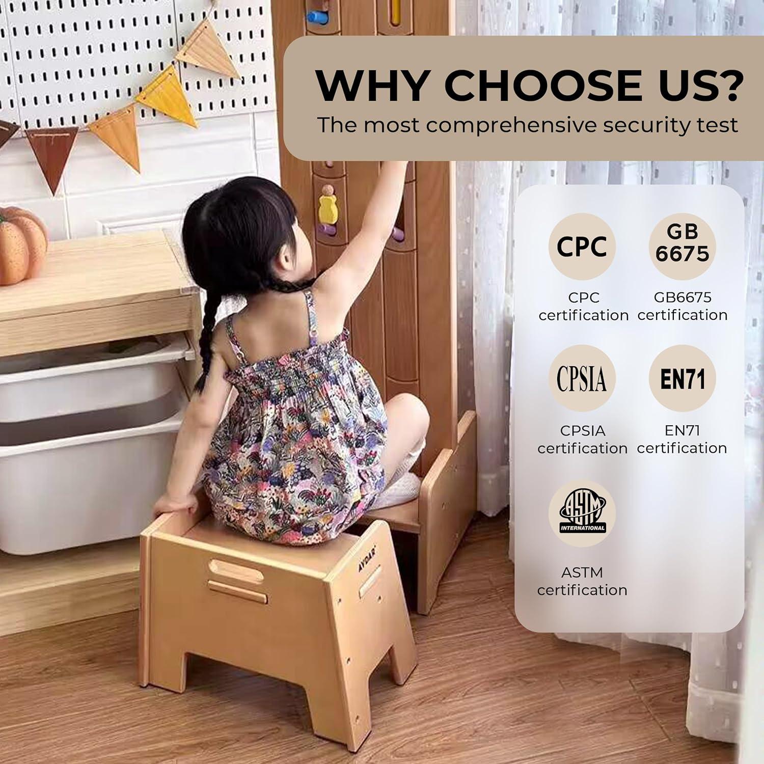 AVDAR Wooden Step Stool for Kids, 14” One Step Stool for Toddlers, Heavy Duty Non-tip Non-Slip for Bedroom/Kitchen