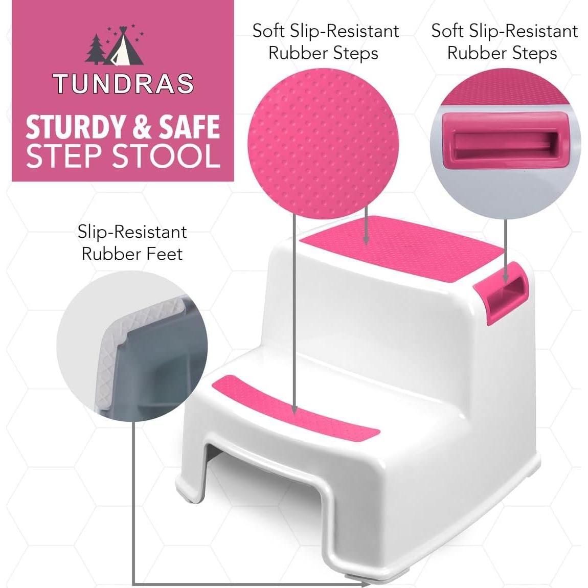Escalones para Niños Tundras Rosa 2 Pasos Antideslizantes