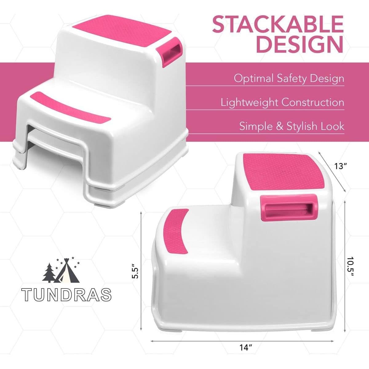 Escalones para Niños Tundras Rosa 2 Pasos Antideslizantes