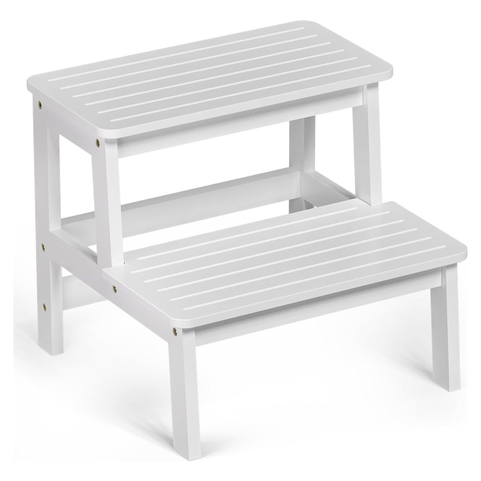 Taburete de Bambú Domax 2 Escalones Blanco Antideslizante