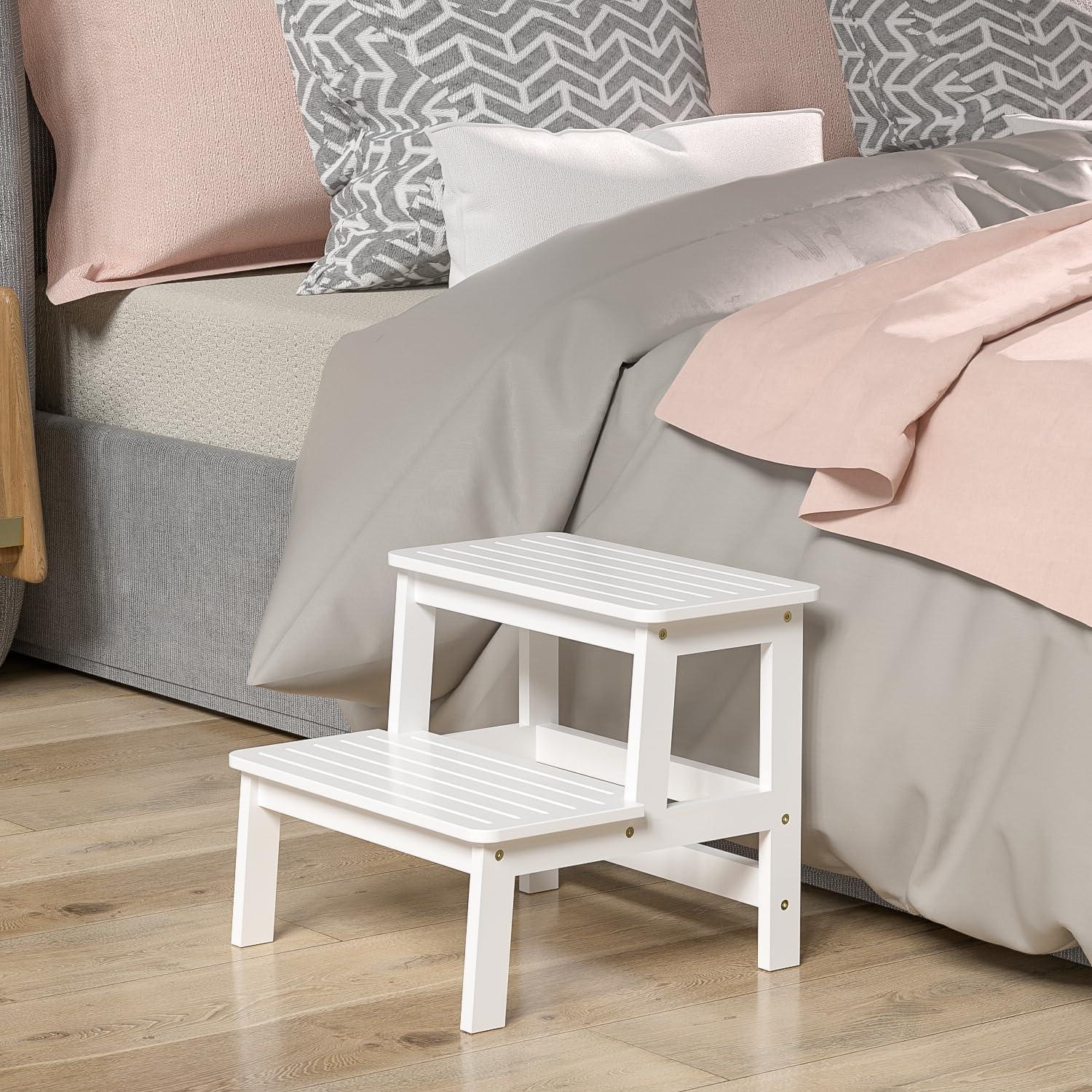 Taburete de Bambú Domax 2 Escalones Blanco Antideslizante