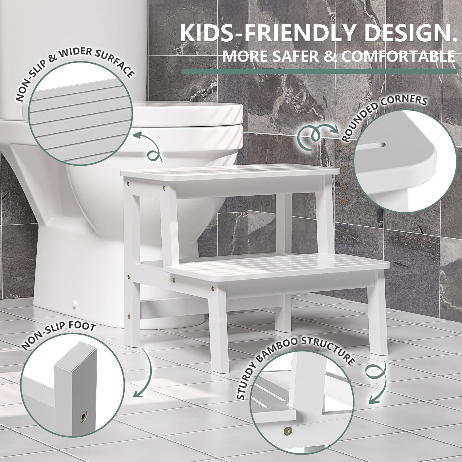 Taburete de Bambú Domax 2 Escalones Blanco Antideslizante