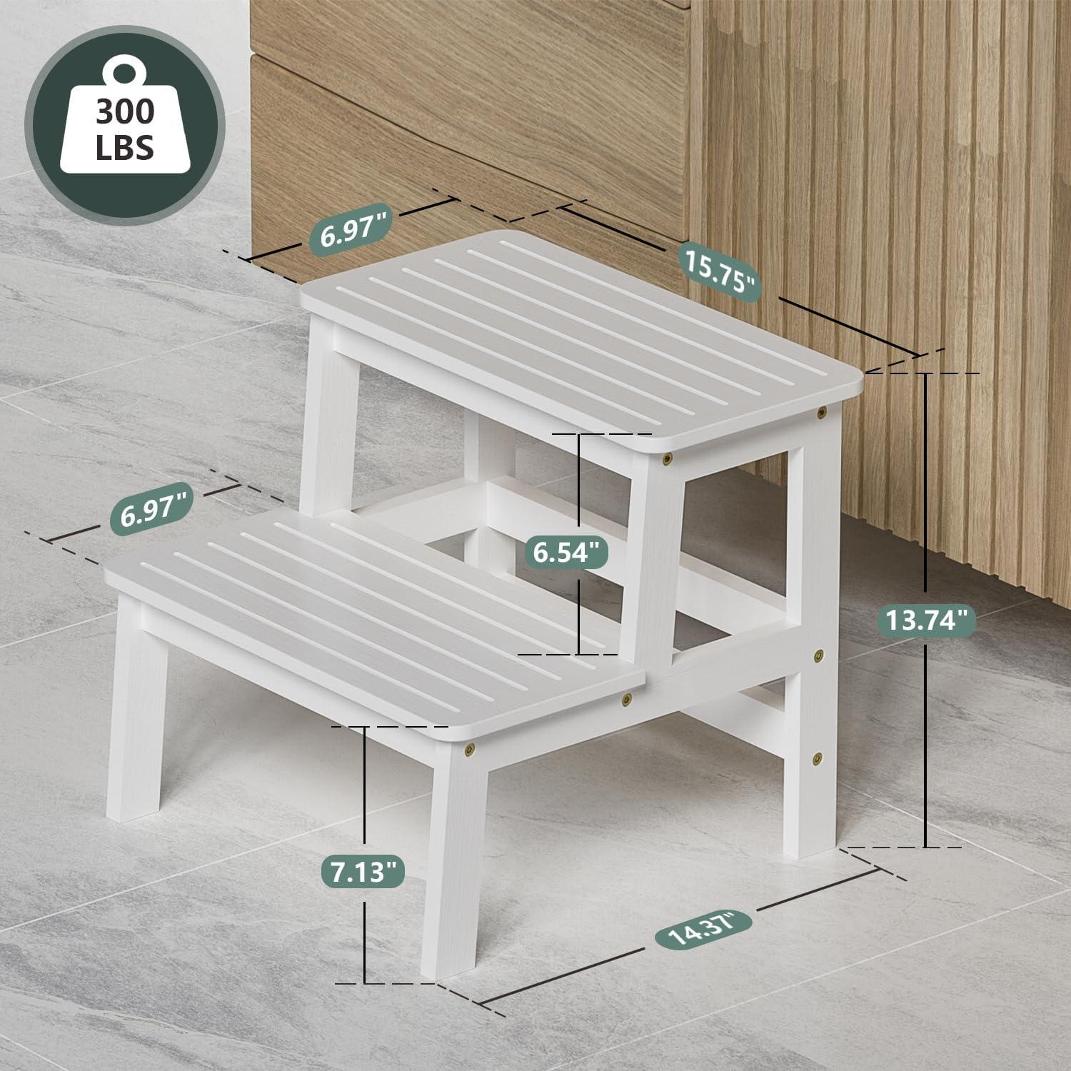 Taburete de Bambú Domax 2 Escalones Blanco Antideslizante