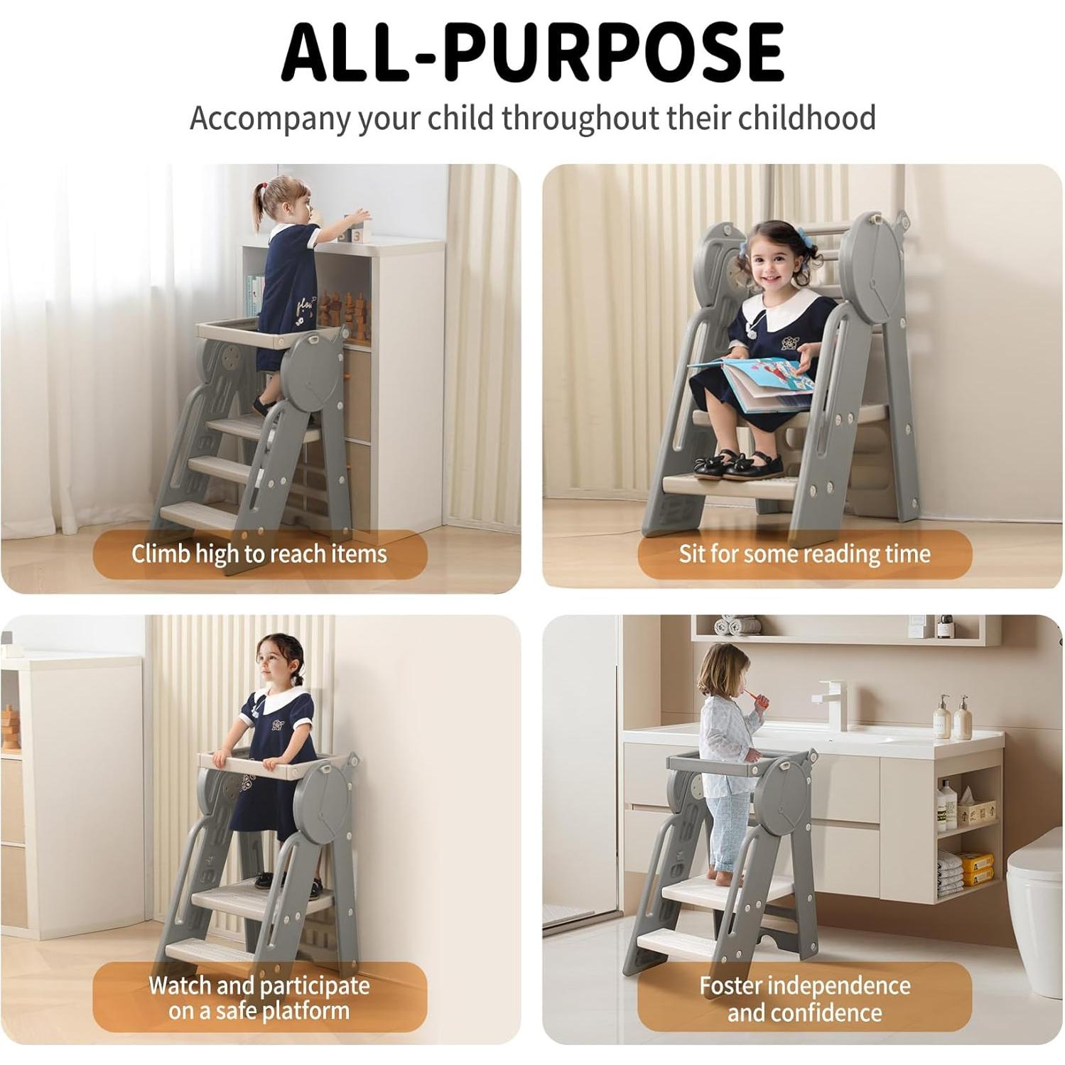 Torre de Aprendizaje UNICOO para Niños - Taburete Cocina Gris Koala