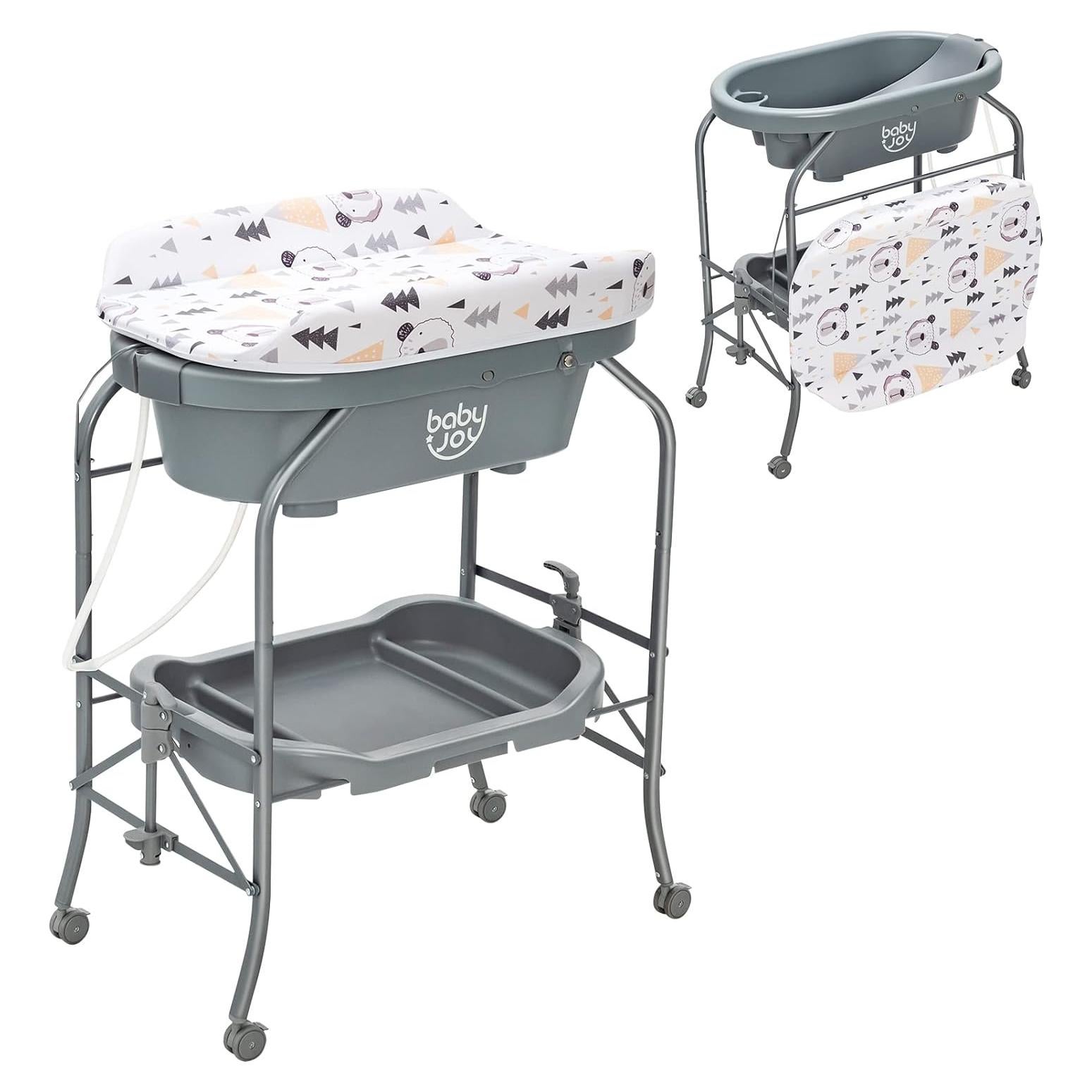 BABY JOY Bañera y Mesa de Cambio Plegable para Bebés Gris