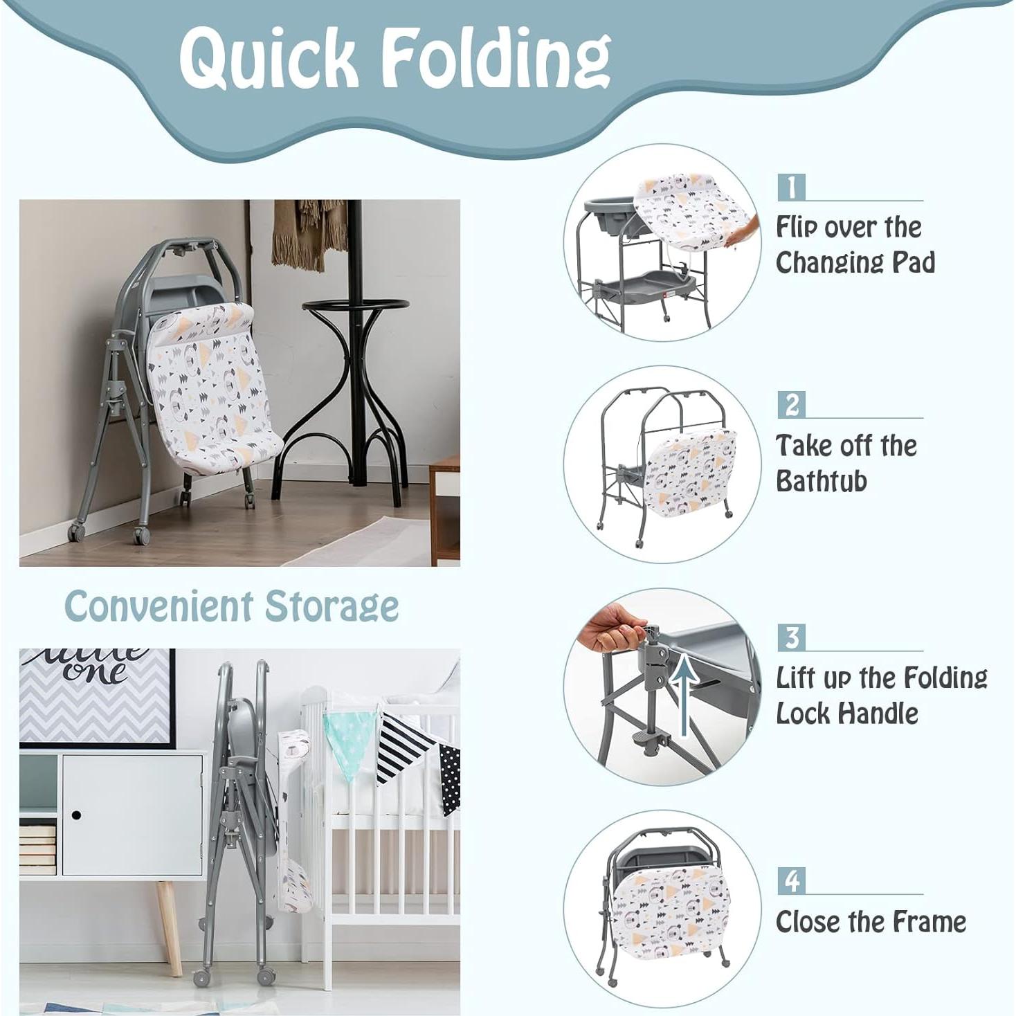 BABY JOY Bañera y Mesa de Cambio Plegable para Bebés Gris