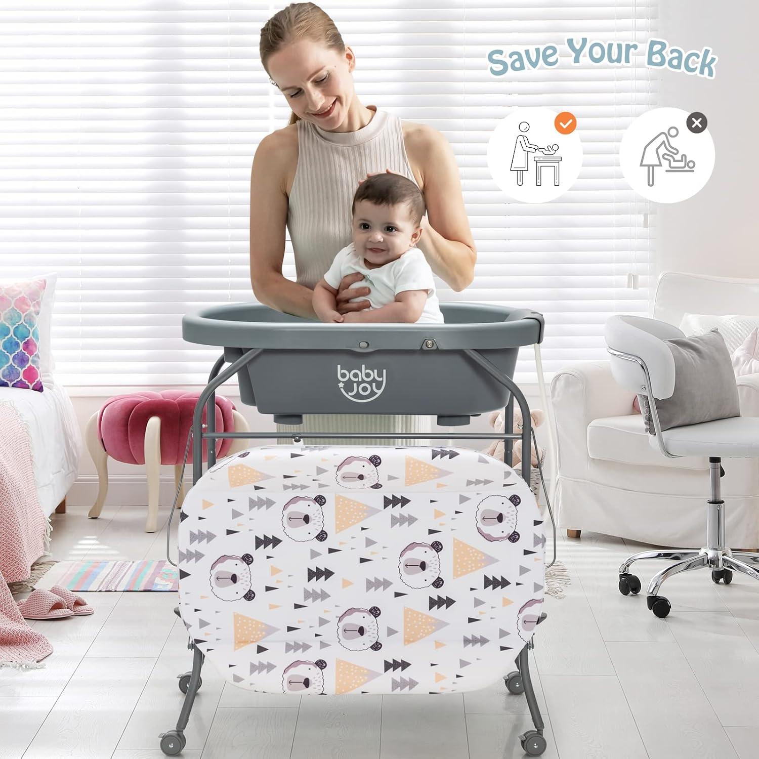 BABY JOY Bañera y Mesa de Cambio Plegable para Bebés Gris