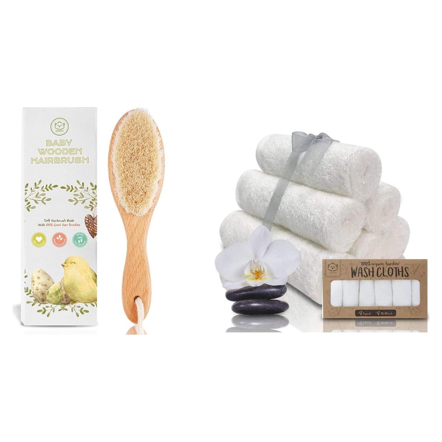Set de Cuidado para Bebé KeaBabies: Cepillo de Madera y Pañuelos