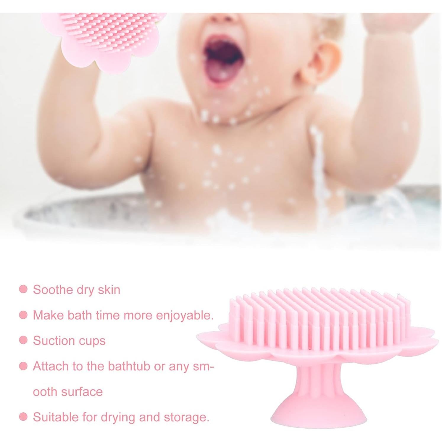 Cepillo de Baño para Bebé FASJ de Silicona Suave Rosa 11cm