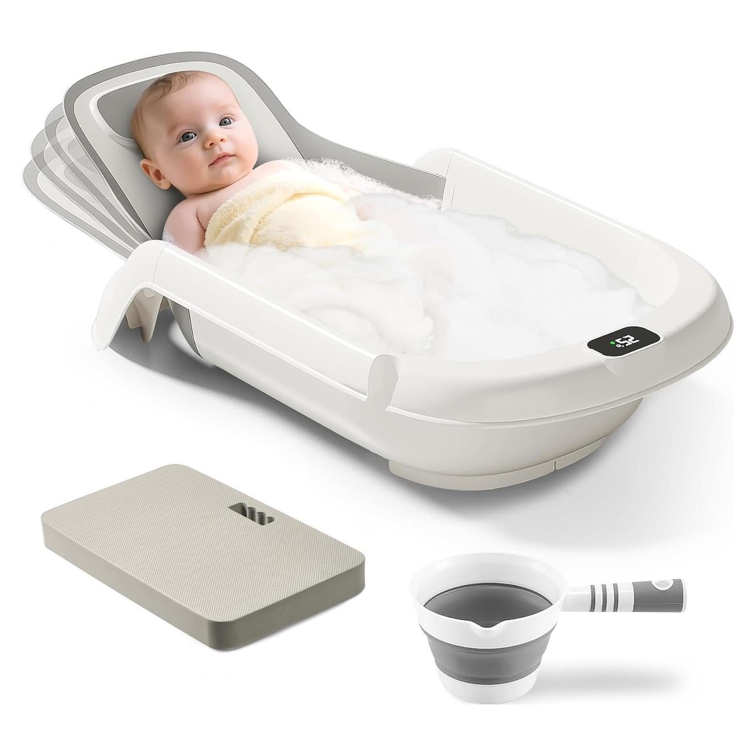 Bañera para Bebés 5 en 1 Gris con Termómetro y Reclinación
