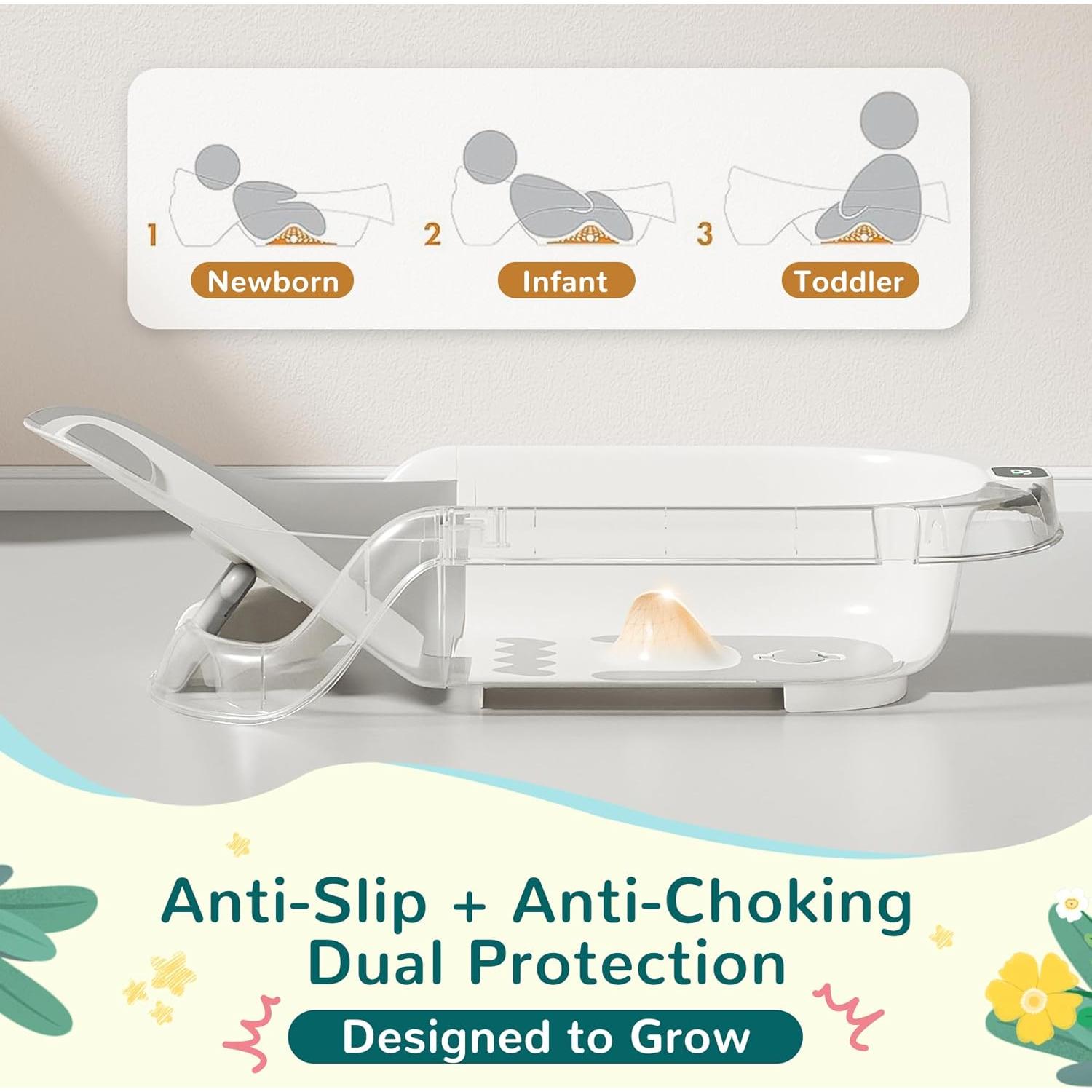 Bañera para Bebés 5 en 1 Gris con Termómetro y Reclinación