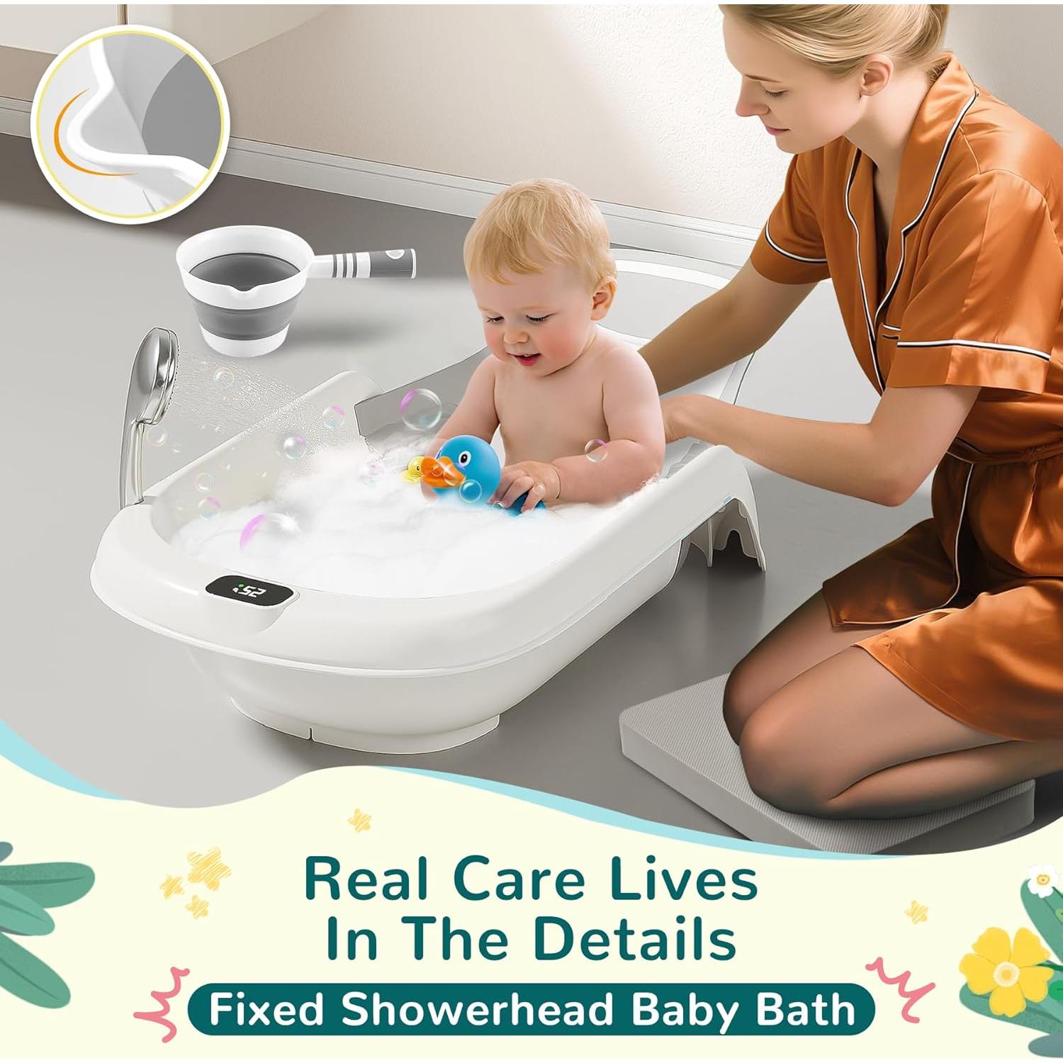 Bañera para Bebés 5 en 1 Gris con Termómetro y Reclinación