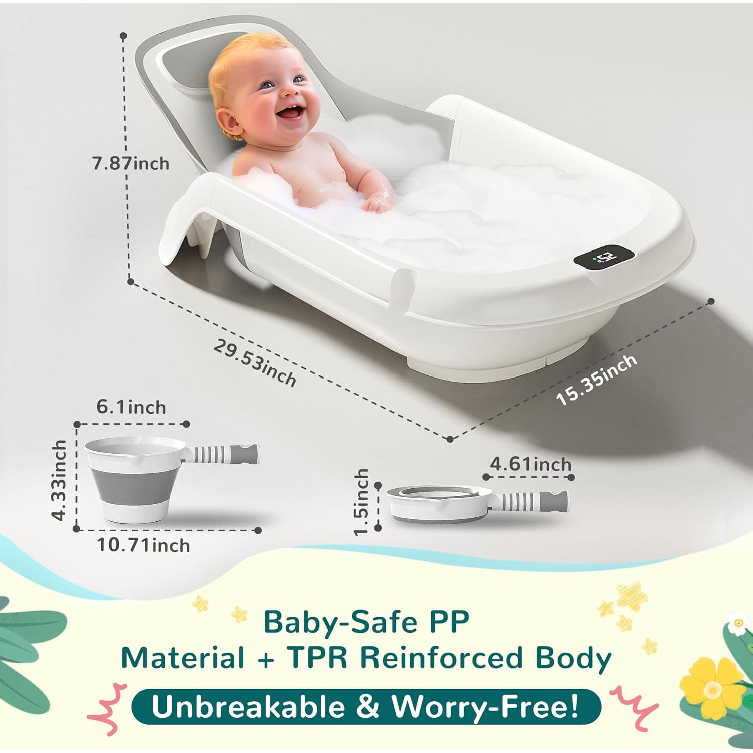 Bañera para Bebés 5 en 1 Gris con Termómetro y Reclinación