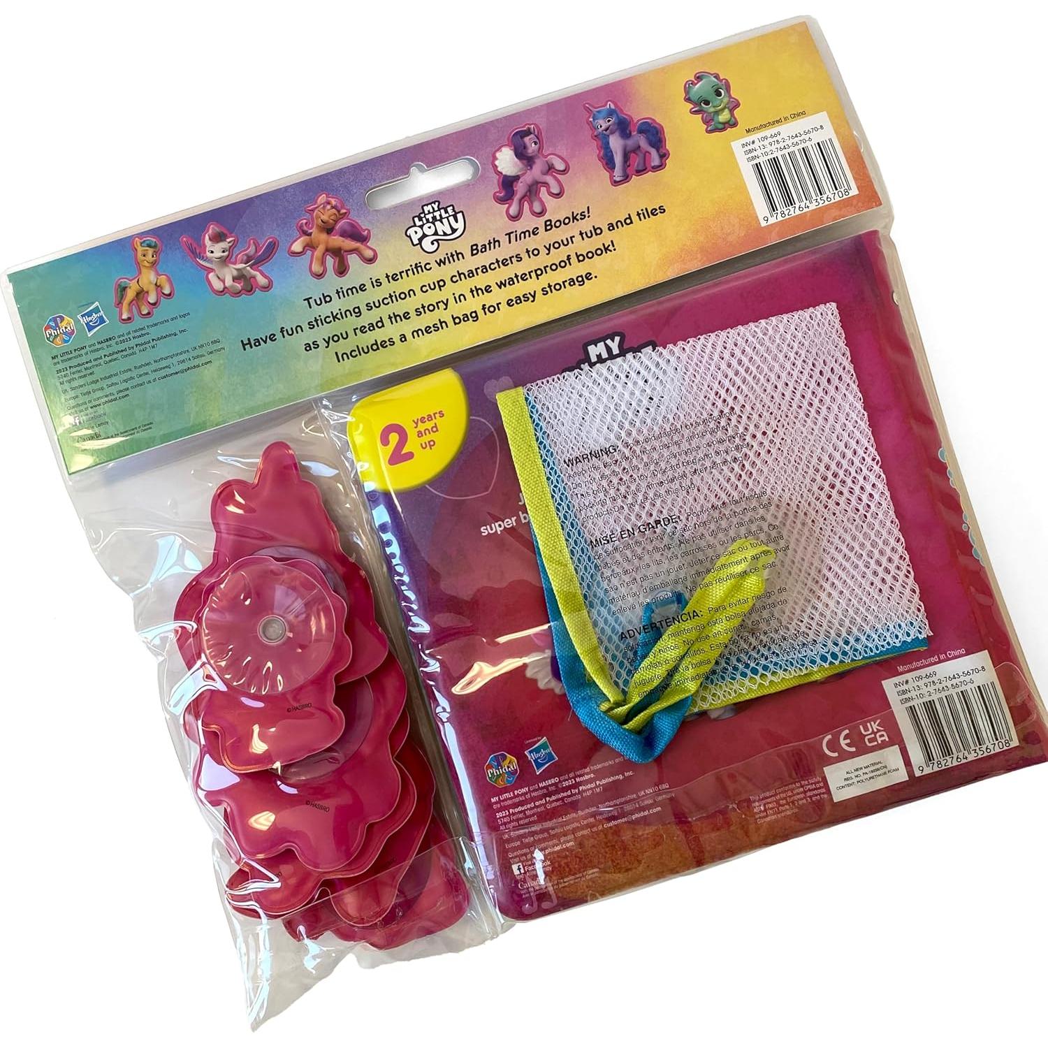 My Little Pony Bath Time Books - Activity Books for kids, Bath book, 6 Padded suction cups, 1 Mesh bag