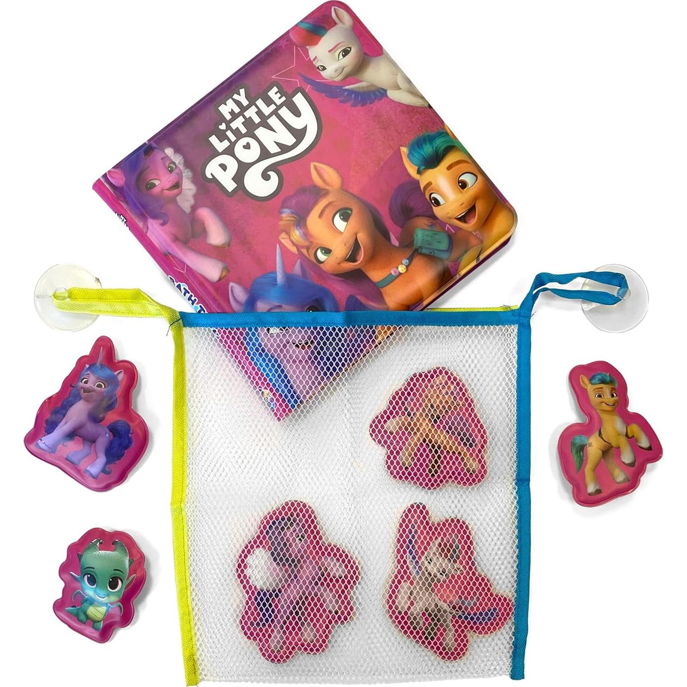 My Little Pony Bath Time Books - Activity Books for kids, Bath book, 6 Padded suction cups, 1 Mesh bag