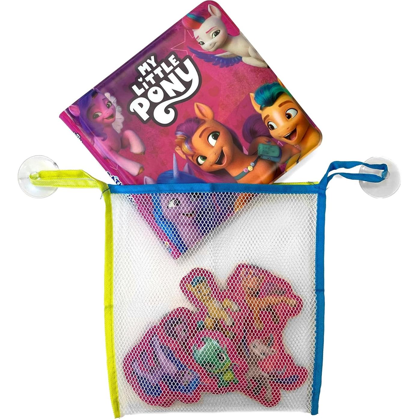 My Little Pony Bath Time Books - Activity Books for kids, Bath book, 6 Padded suction cups, 1 Mesh bag