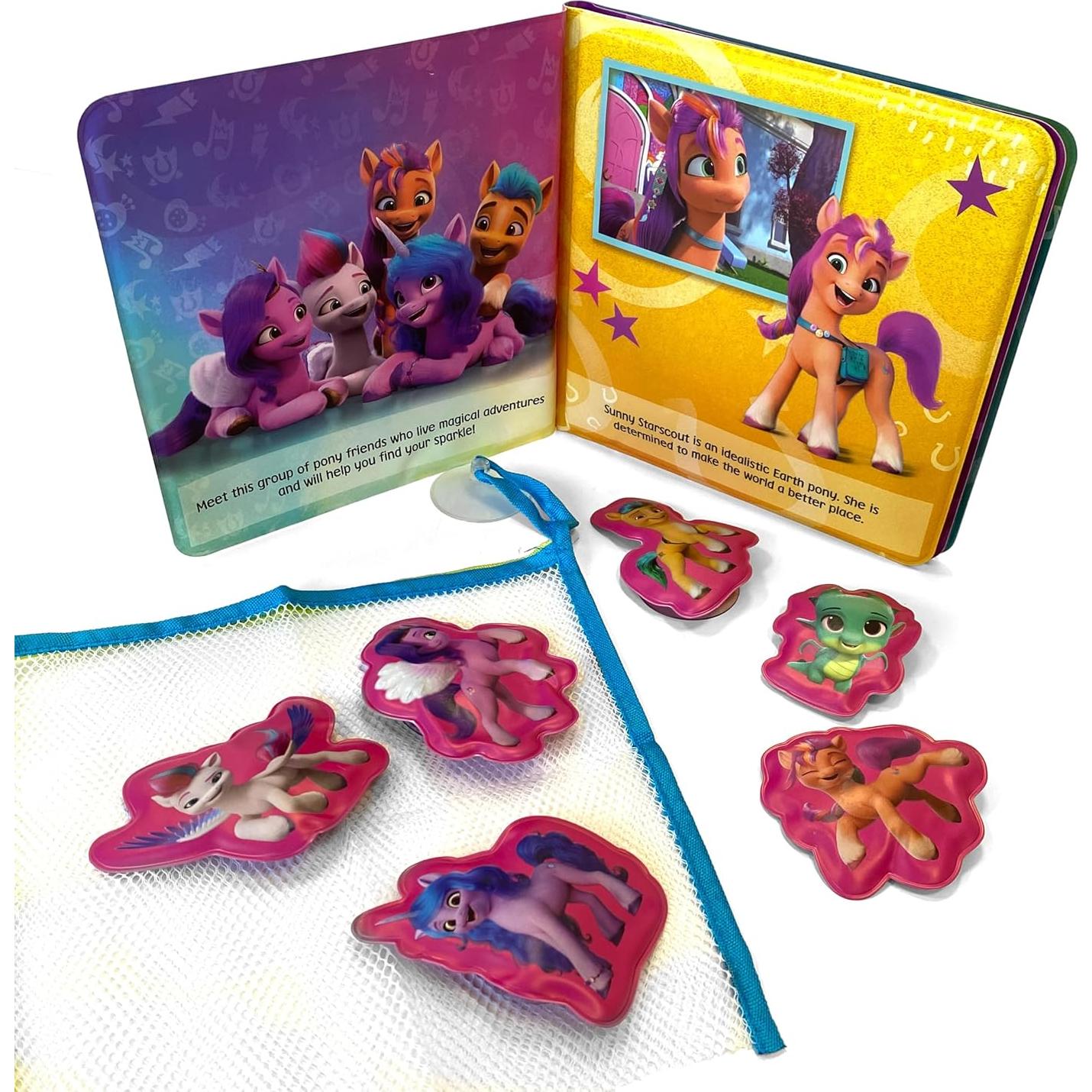 My Little Pony Bath Time Books - Activity Books for kids, Bath book, 6 Padded suction cups, 1 Mesh bag