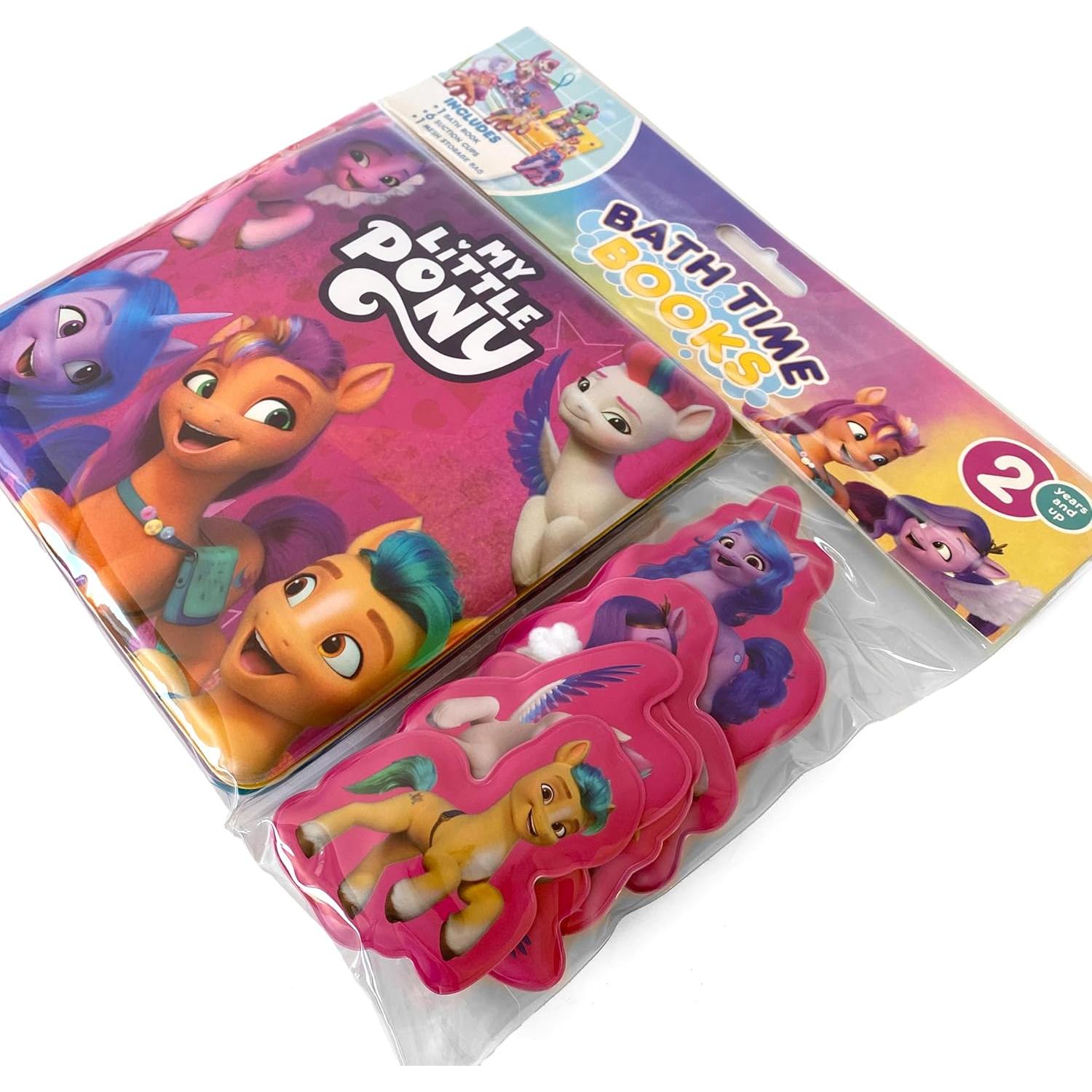 My Little Pony Bath Time Books - Activity Books for kids, Bath book, 6 Padded suction cups, 1 Mesh bag