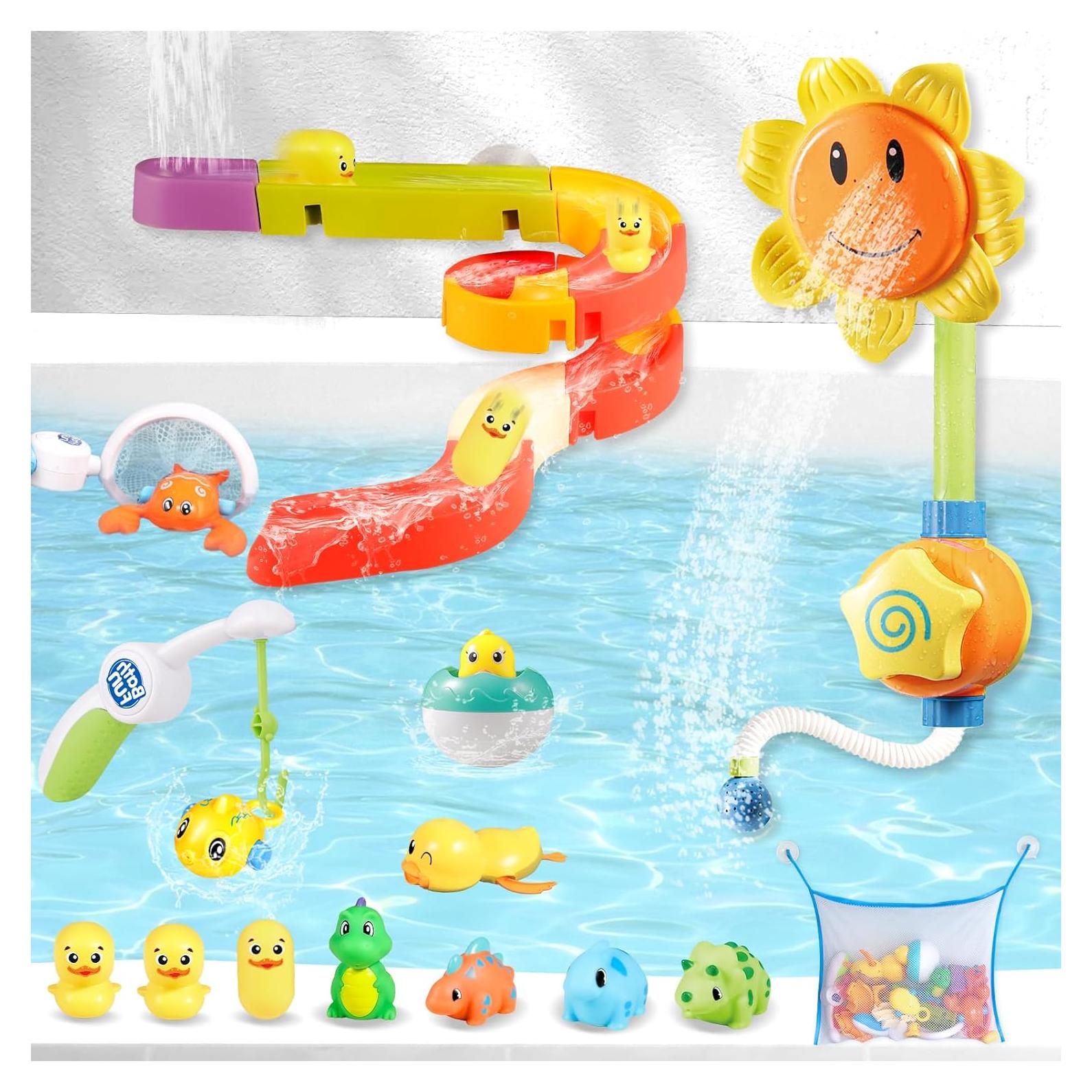 Juguetes de baño DOLIVE para niños 3-8 años con pista y ducha