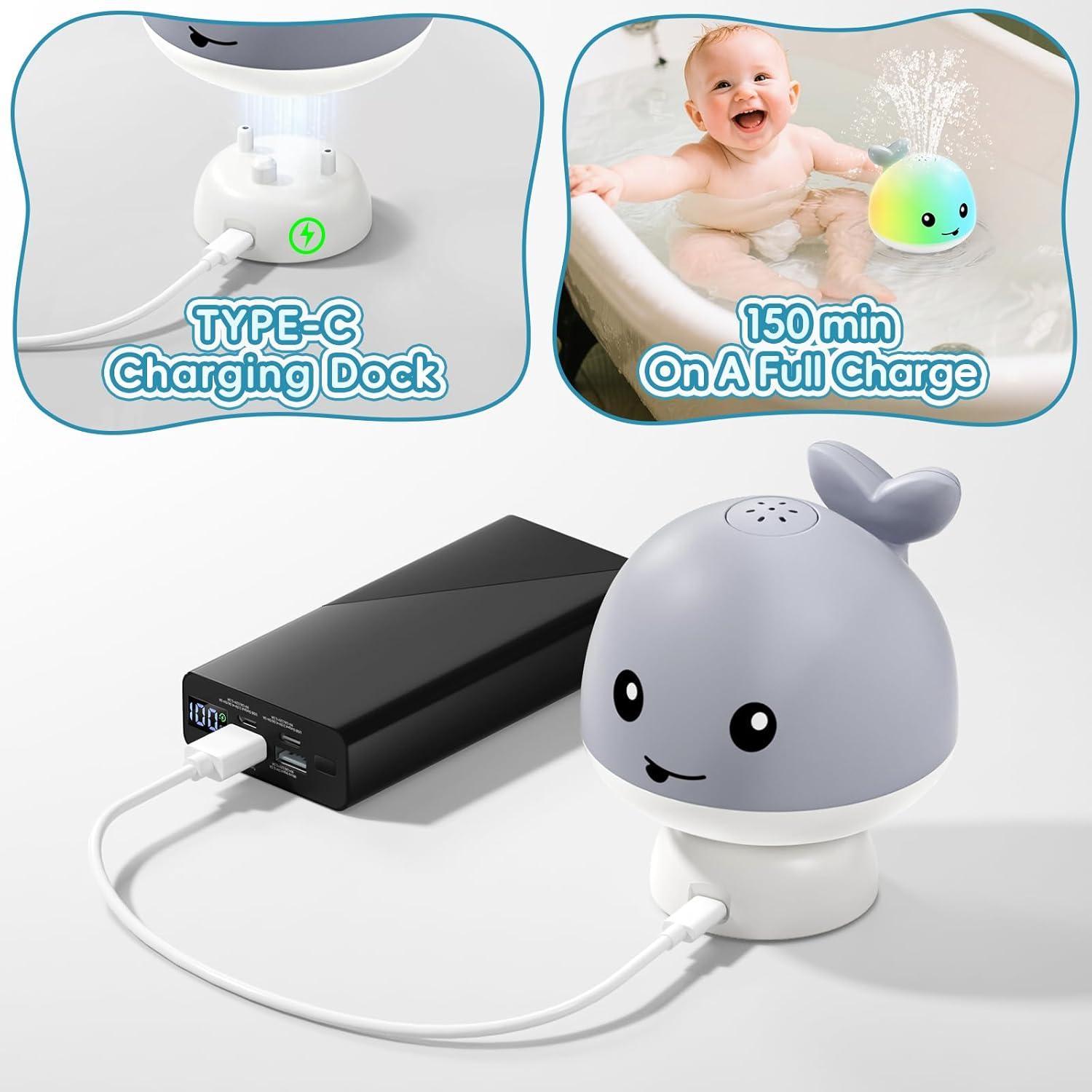 Juguete de Baño Ballena Iluminada Recargable para Bebés