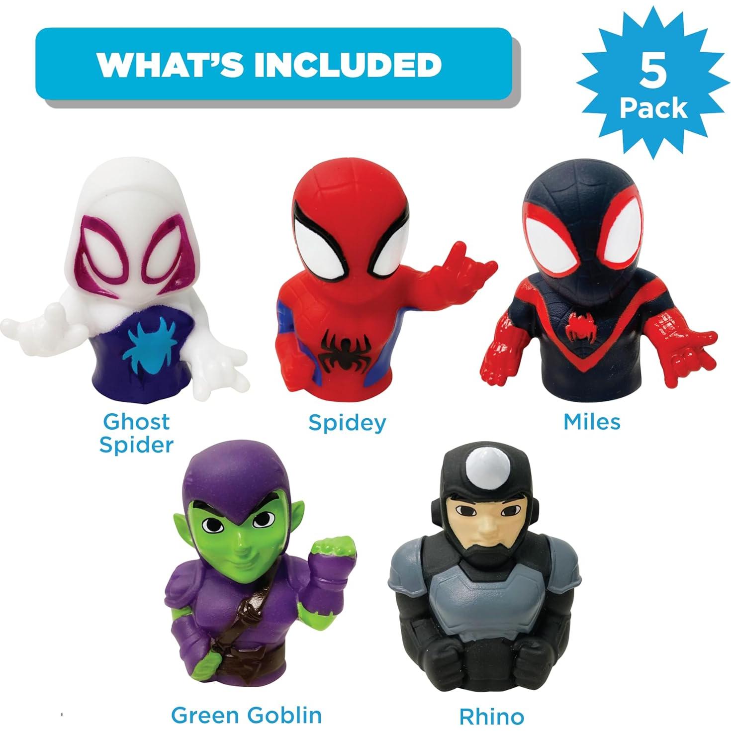 Set de Diversión en la Hora del Baño Spidey - 5 Títeres, Chorro Iluminado y Taburete