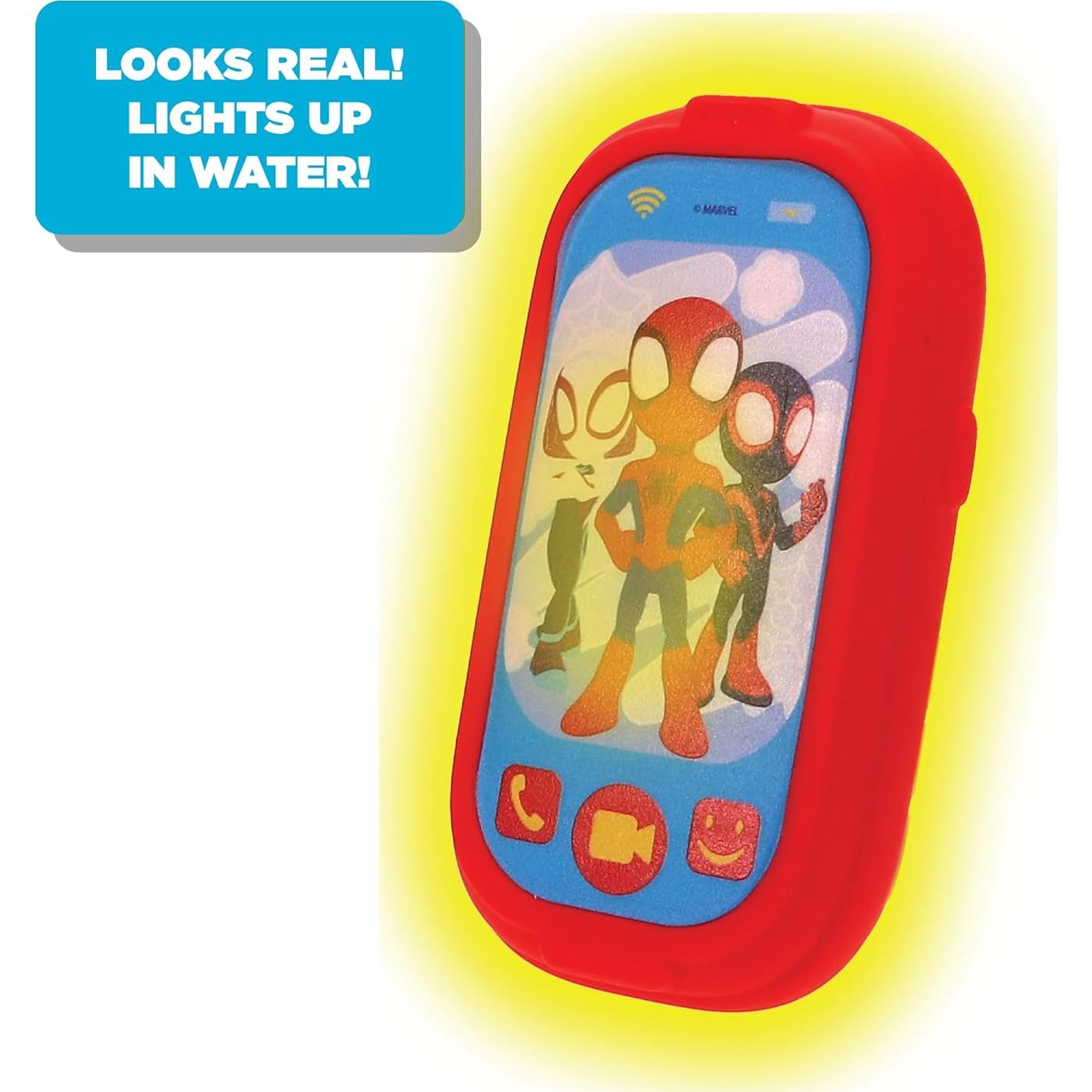 Set de Diversión en la Hora del Baño Spidey - 5 Títeres, Chorro Iluminado y Taburete