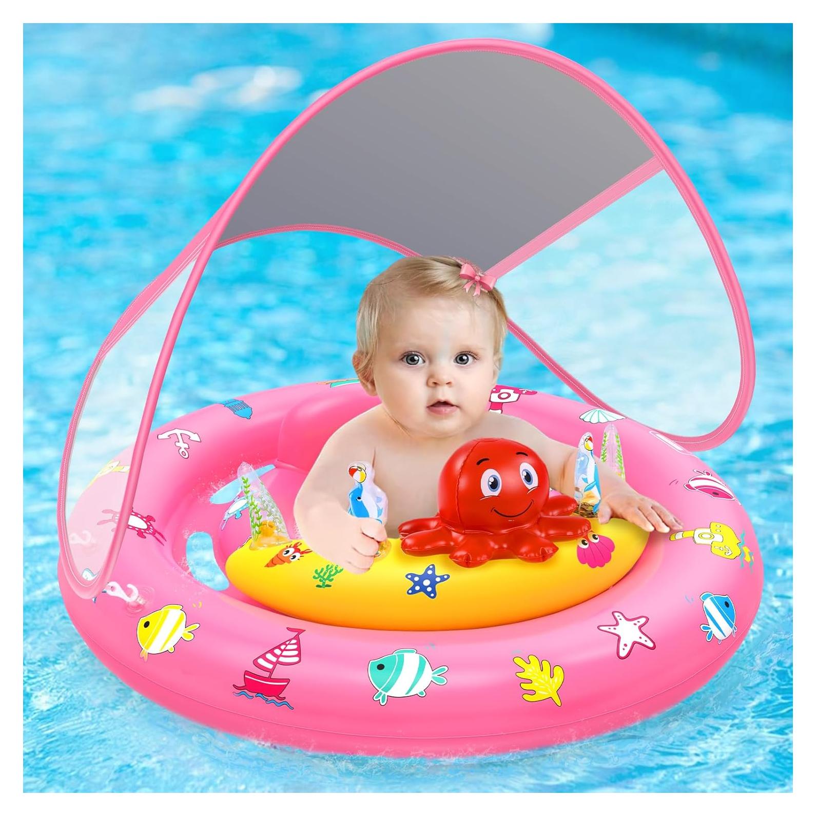 Flotador inflable HINZER para bebés con toldo UPF50+ 31"