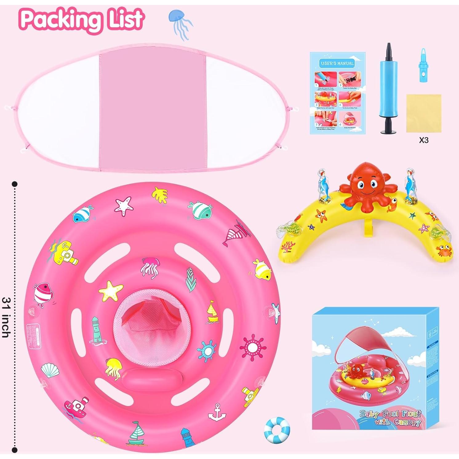 Flotador inflable HINZER para bebés con toldo UPF50+ 31"