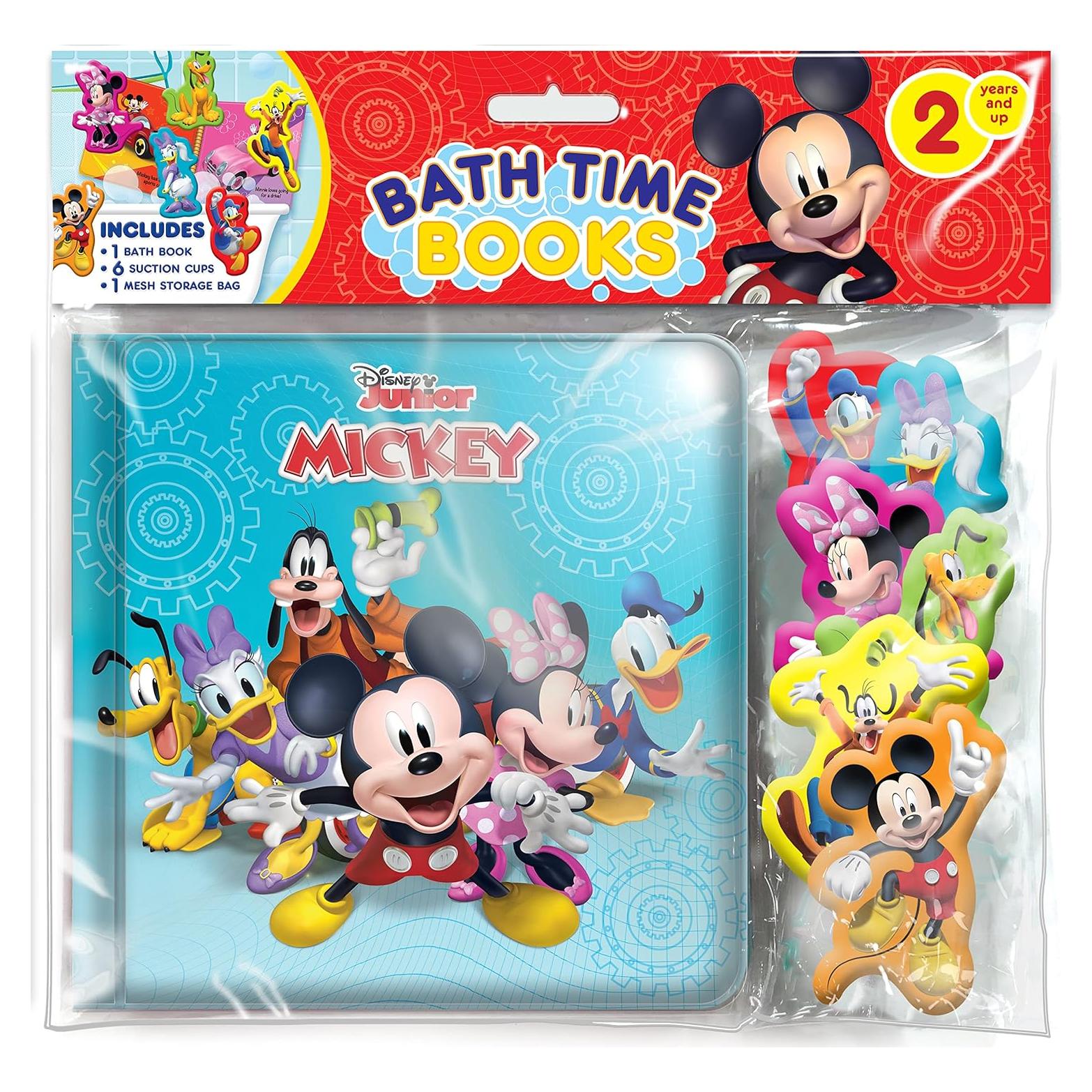 Disney Junior Mickey Bath Time Books - Activity Books for kids, Bath book, 6 Padded suction cups, 1 Mesh bag
