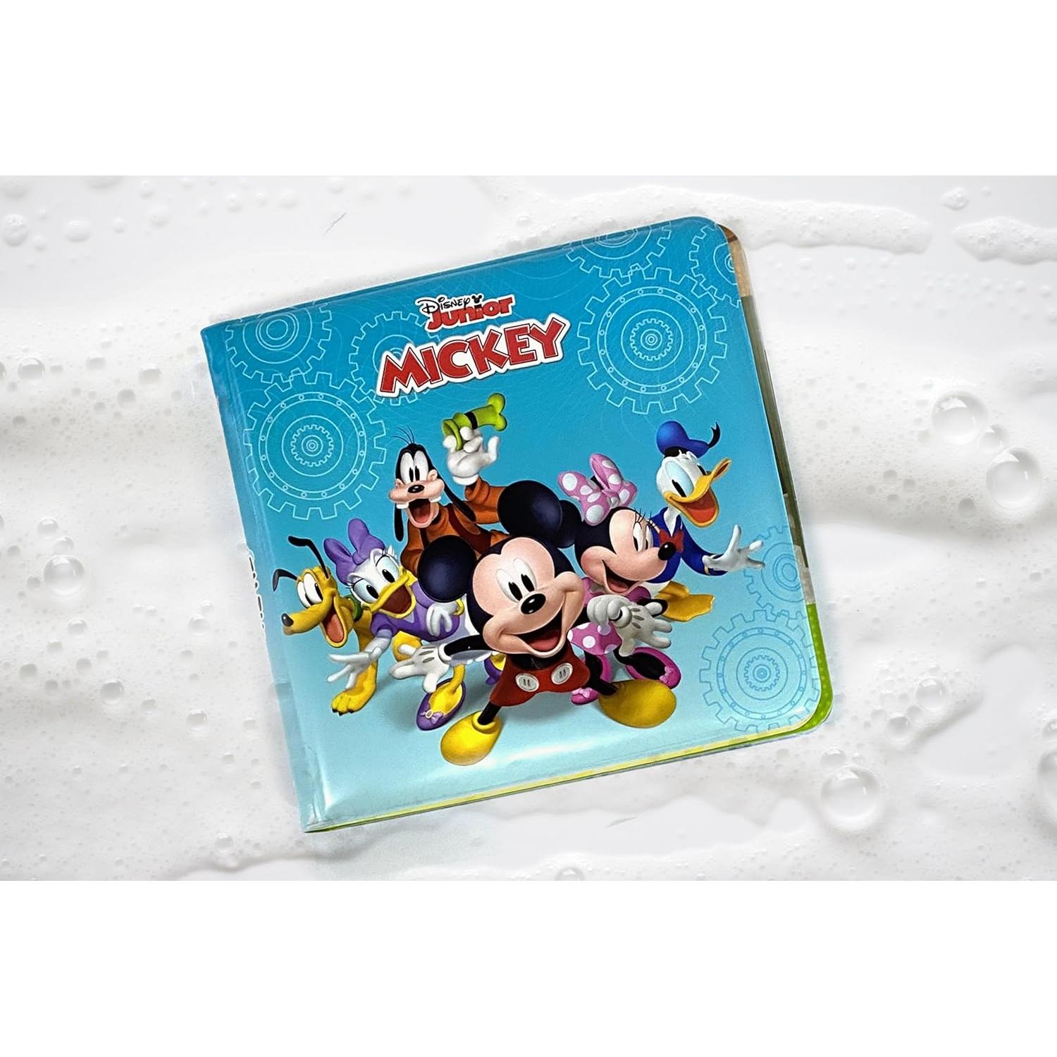Disney Junior Mickey Bath Time Books - Activity Books for kids, Bath book, 6 Padded suction cups, 1 Mesh bag