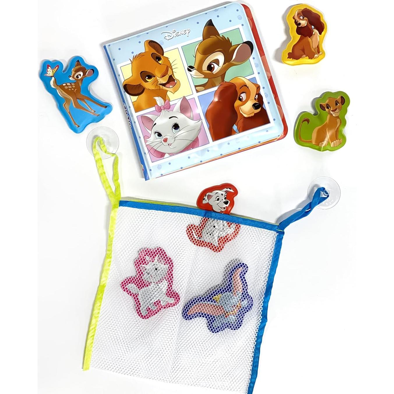 Disney Lion King and Friends Bath Time Books - Activity Books for kids, Bath book, 6 Padded suction cups, 1 Mesh bag