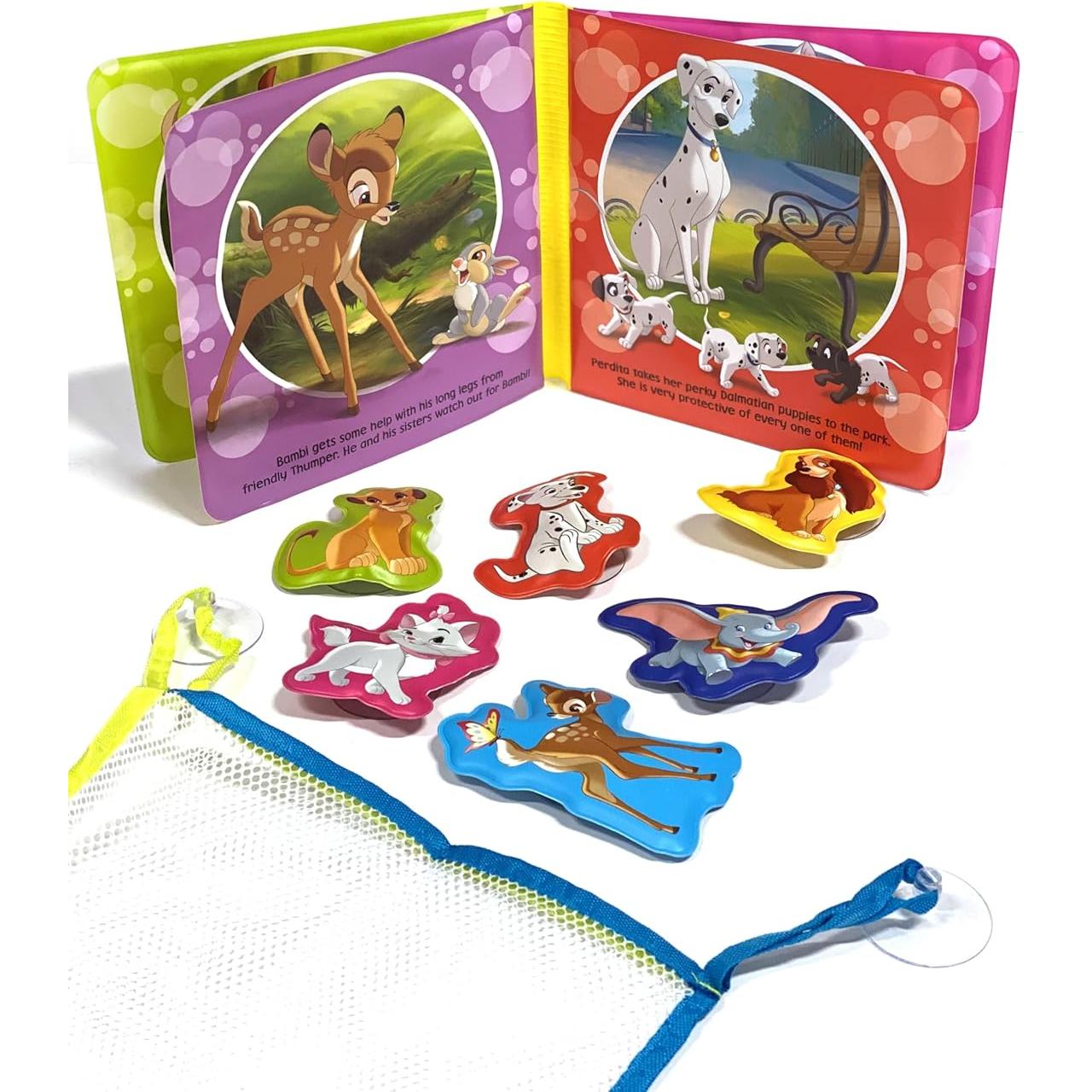 Disney Lion King and Friends Bath Time Books - Activity Books for kids, Bath book, 6 Padded suction cups, 1 Mesh bag