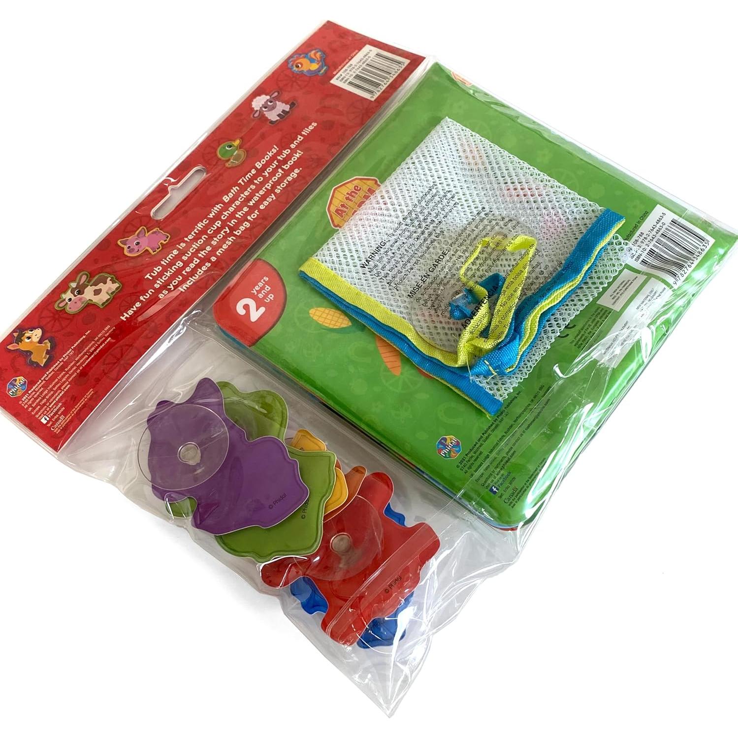 Phidal Farm Bath Time Books - Activity Books for kids, Bath book, 6 Padded suction cups, 1 Mesh bag
