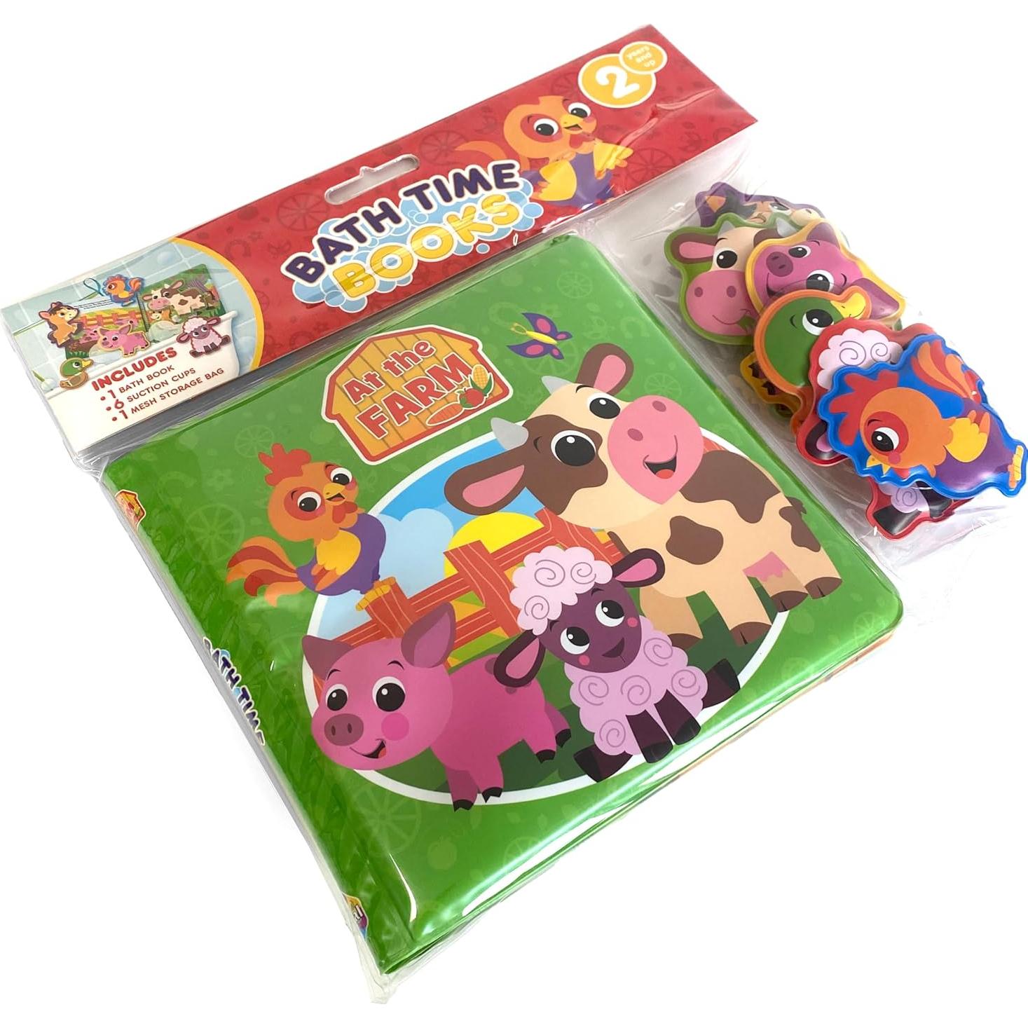 Phidal Farm Bath Time Books - Activity Books for kids, Bath book, 6 Padded suction cups, 1 Mesh bag