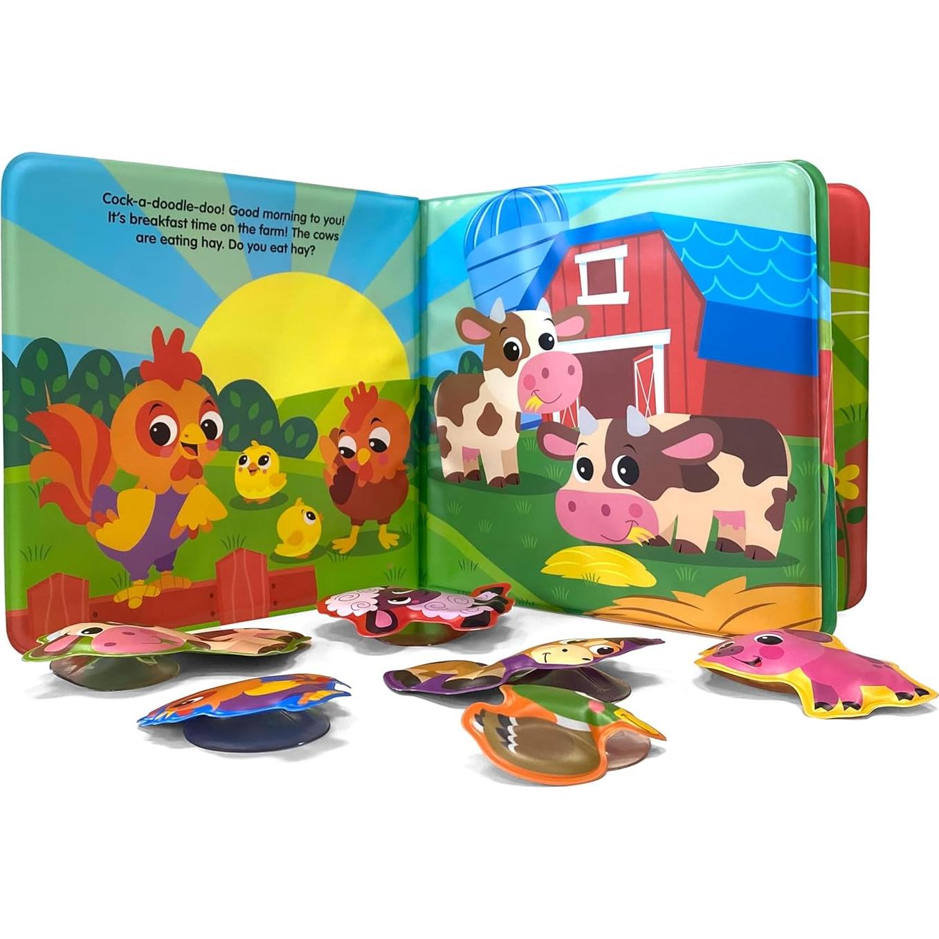 Phidal Farm Bath Time Books - Activity Books for kids, Bath book, 6 Padded suction cups, 1 Mesh bag