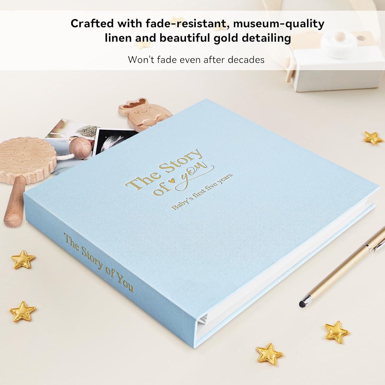 Libro de Recuerdos de Bebé 1DOT2 Azul Bebé Cubierta de Lino