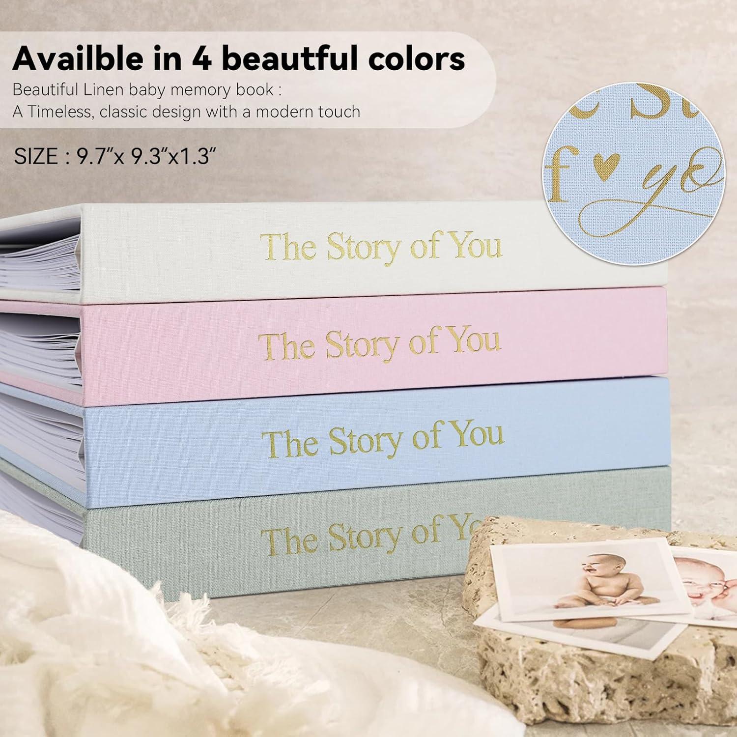 Libro de Recuerdos de Bebé 1DOT2 Azul Bebé Cubierta de Lino