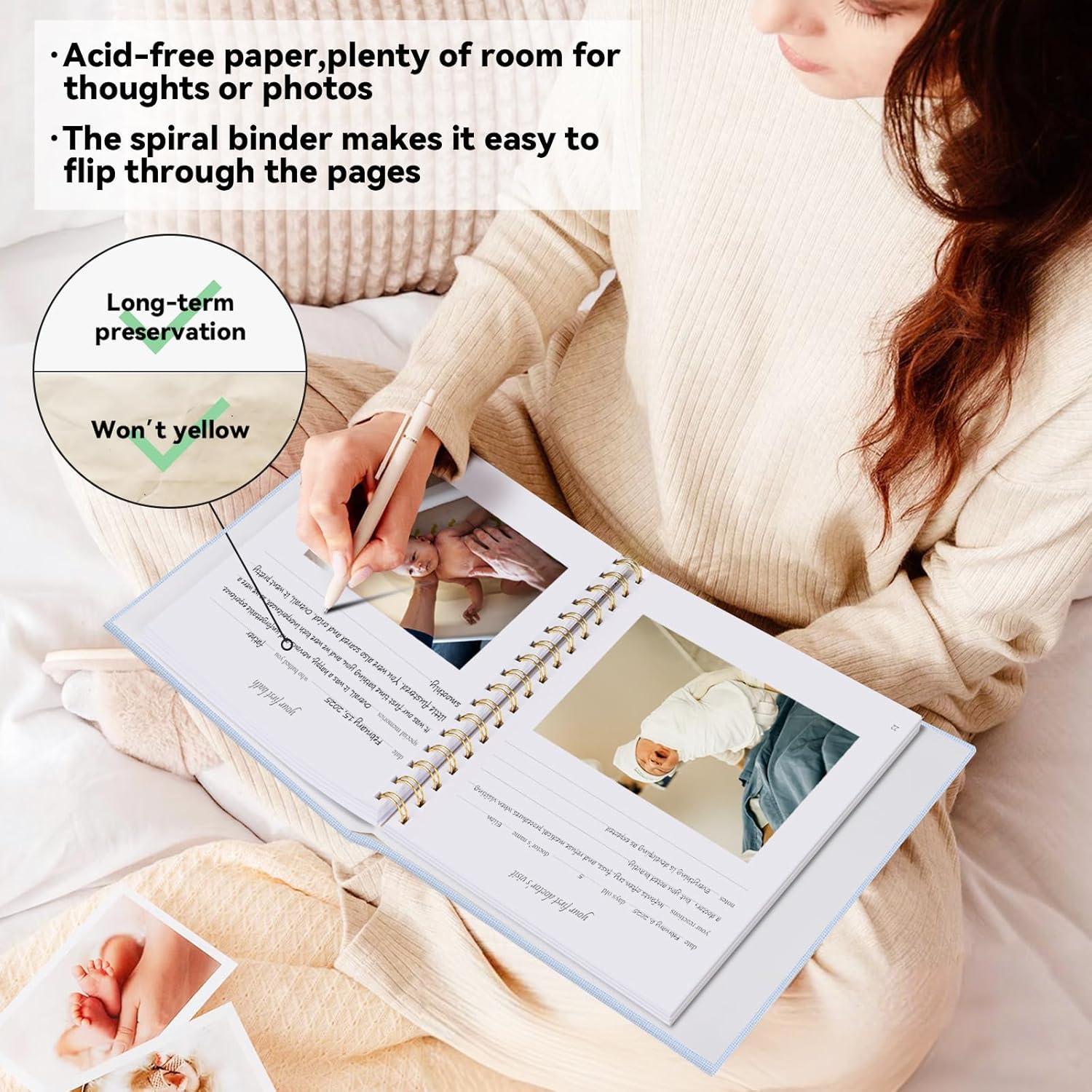 Libro de Recuerdos de Bebé 1DOT2 Azul Bebé Cubierta de Lino