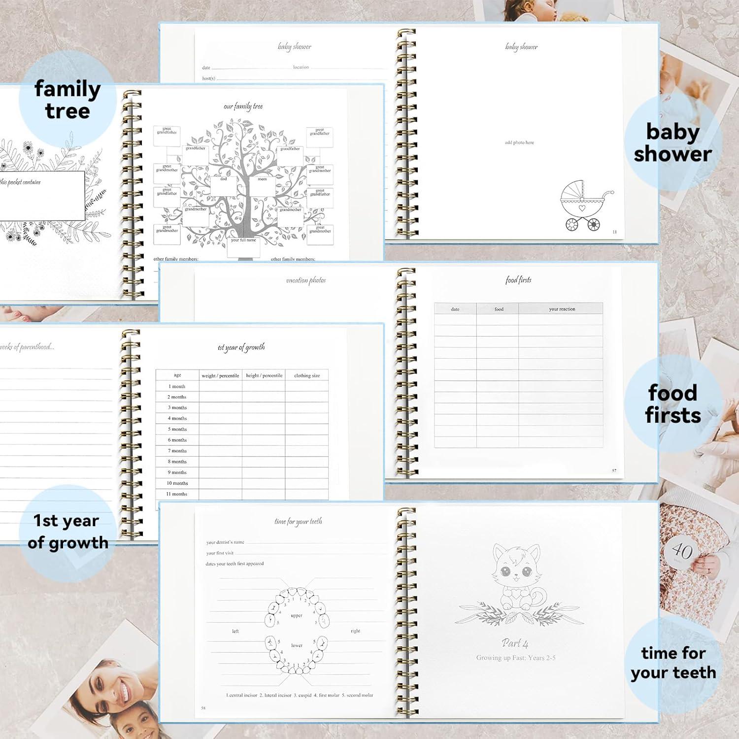 Libro de Recuerdos de Bebé 1DOT2 Azul Bebé Cubierta de Lino