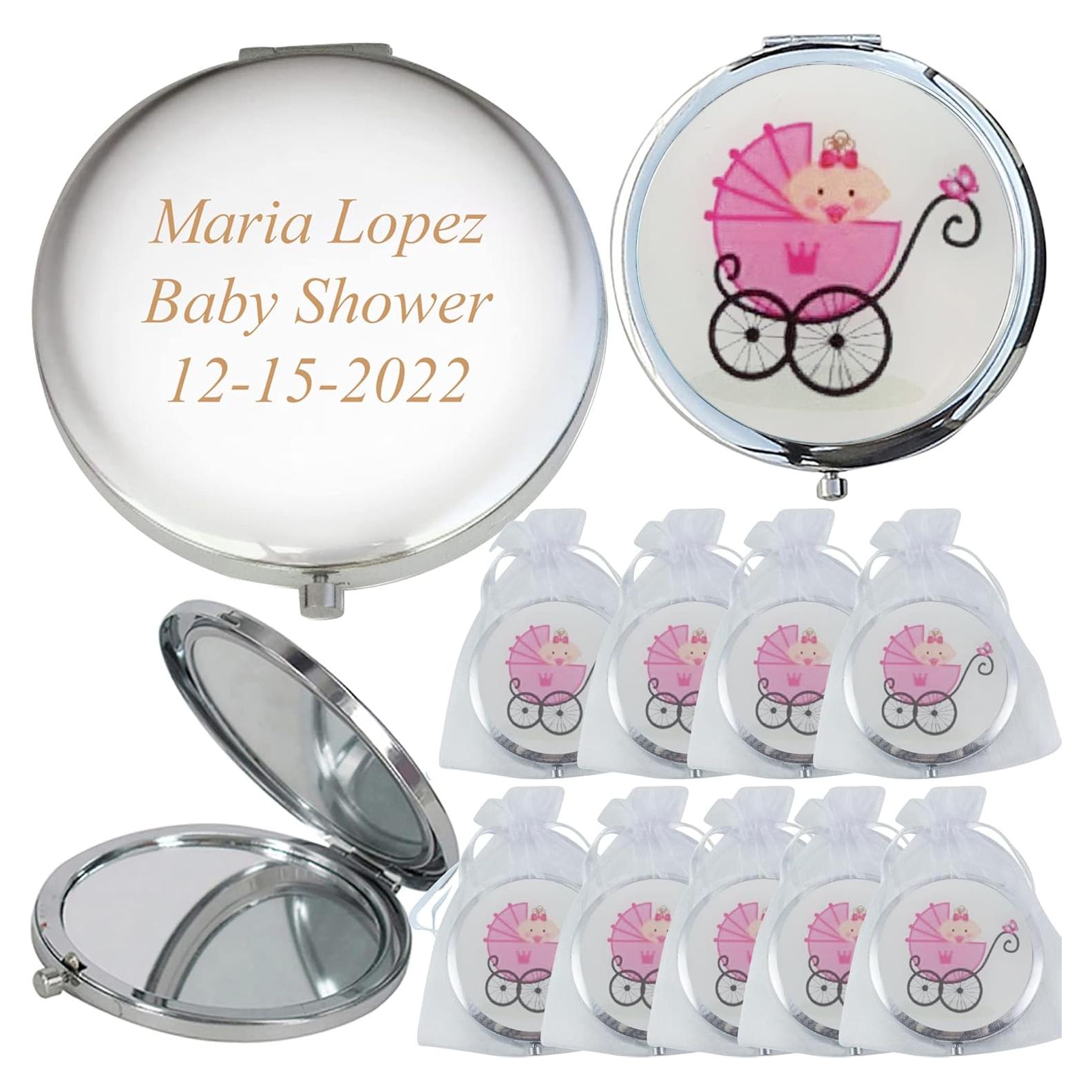 Espejos Compactos Personalizados CH para Baby Shower 12 Pcs Rosa