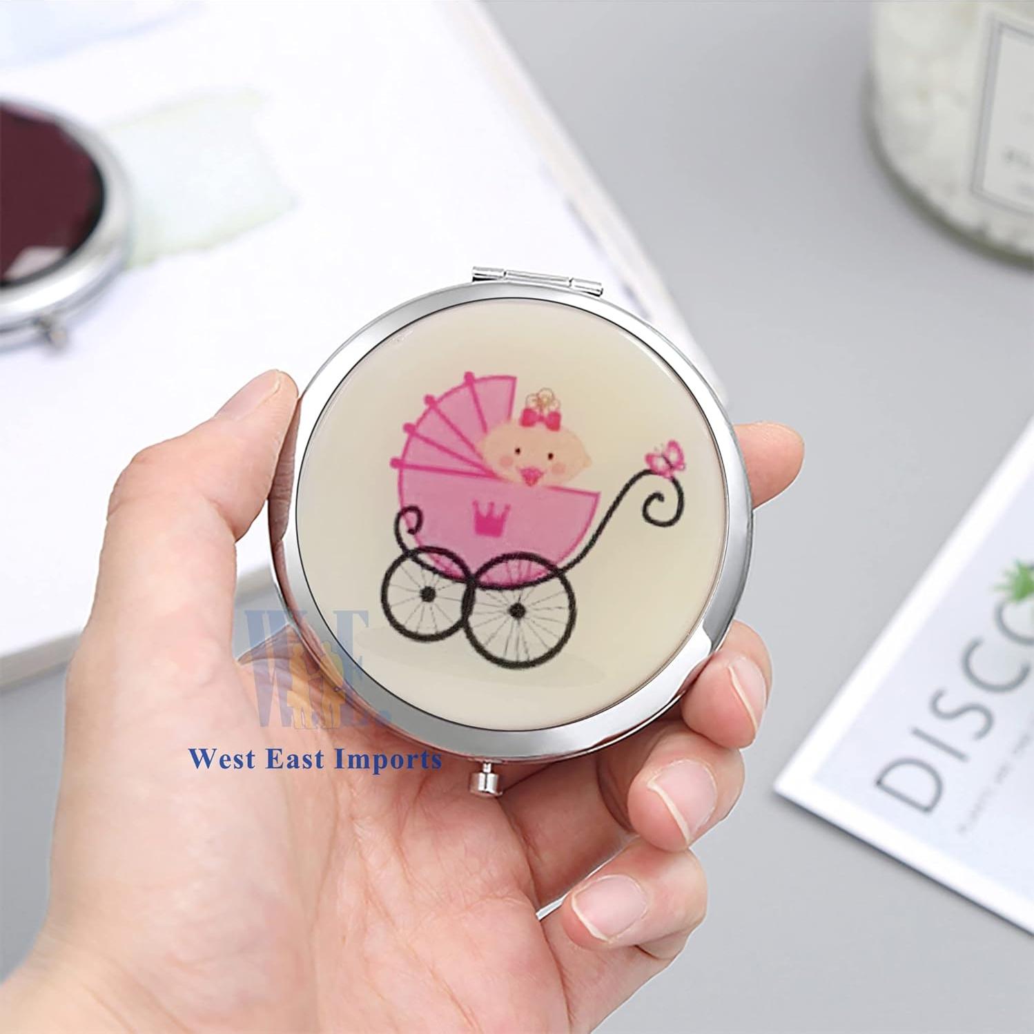 Espejos Compactos Personalizados CH para Baby Shower 12 Pcs Rosa