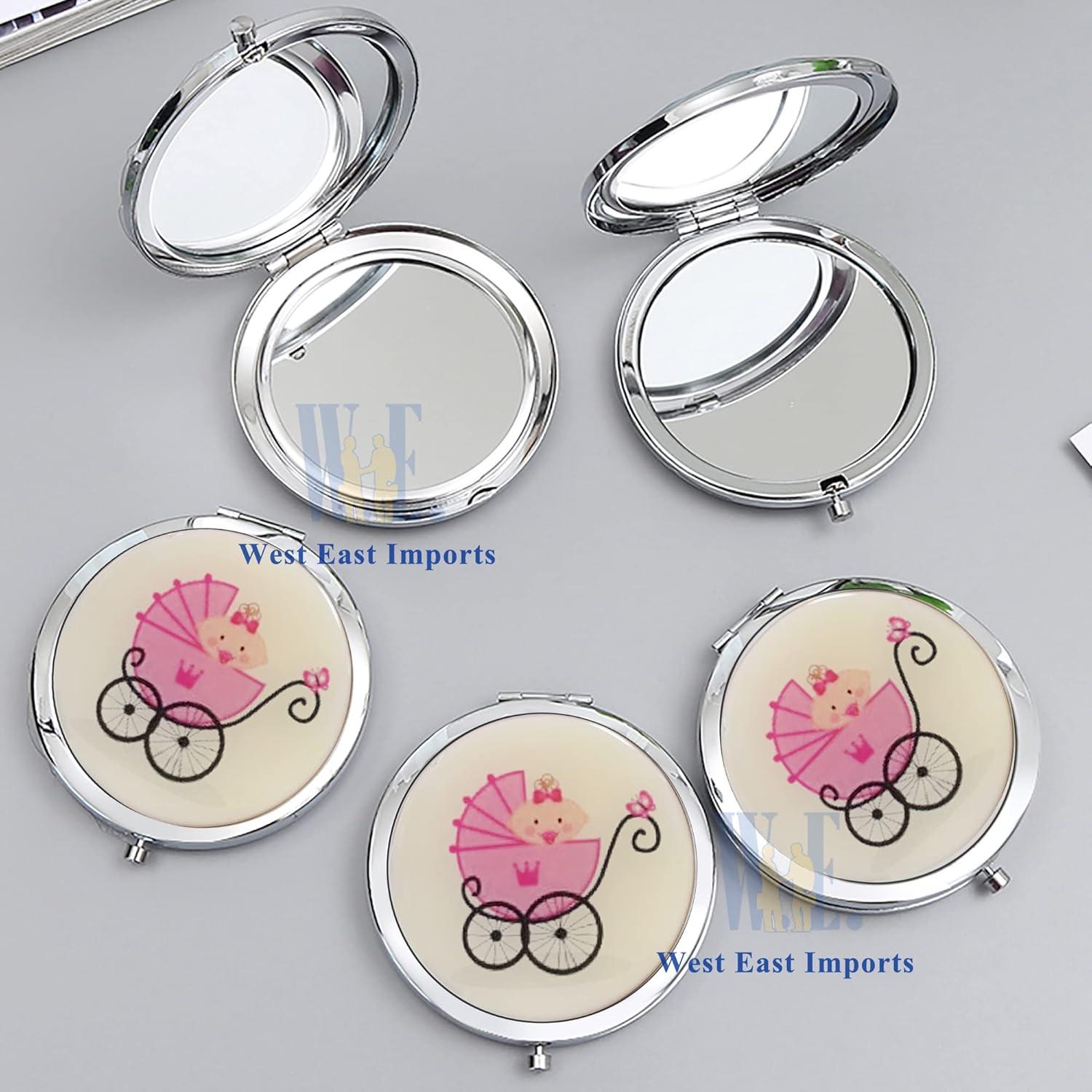 Espejos Compactos Personalizados CH para Baby Shower 12 Pcs Rosa