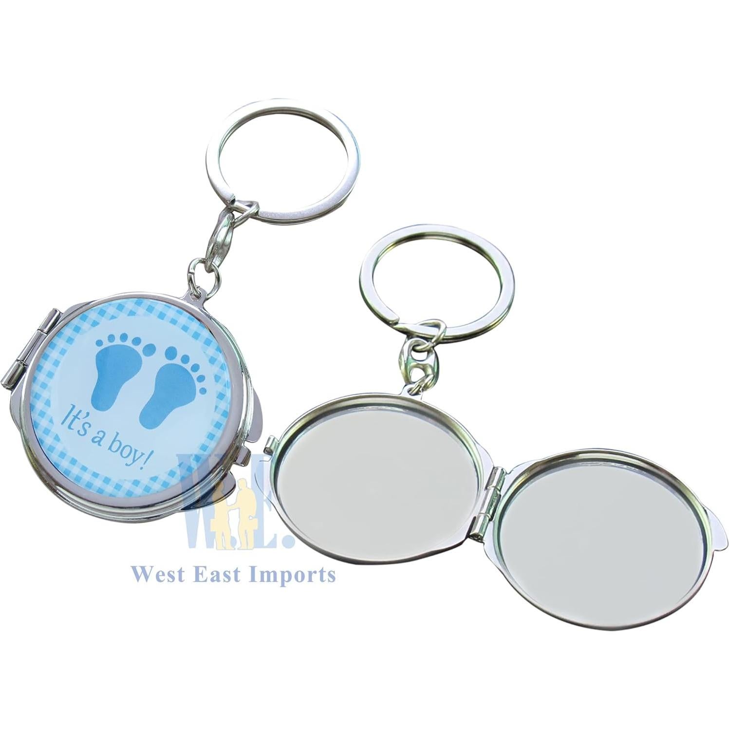 12 Llaveros Espejo Personalizados Baby Shower Niño Plata