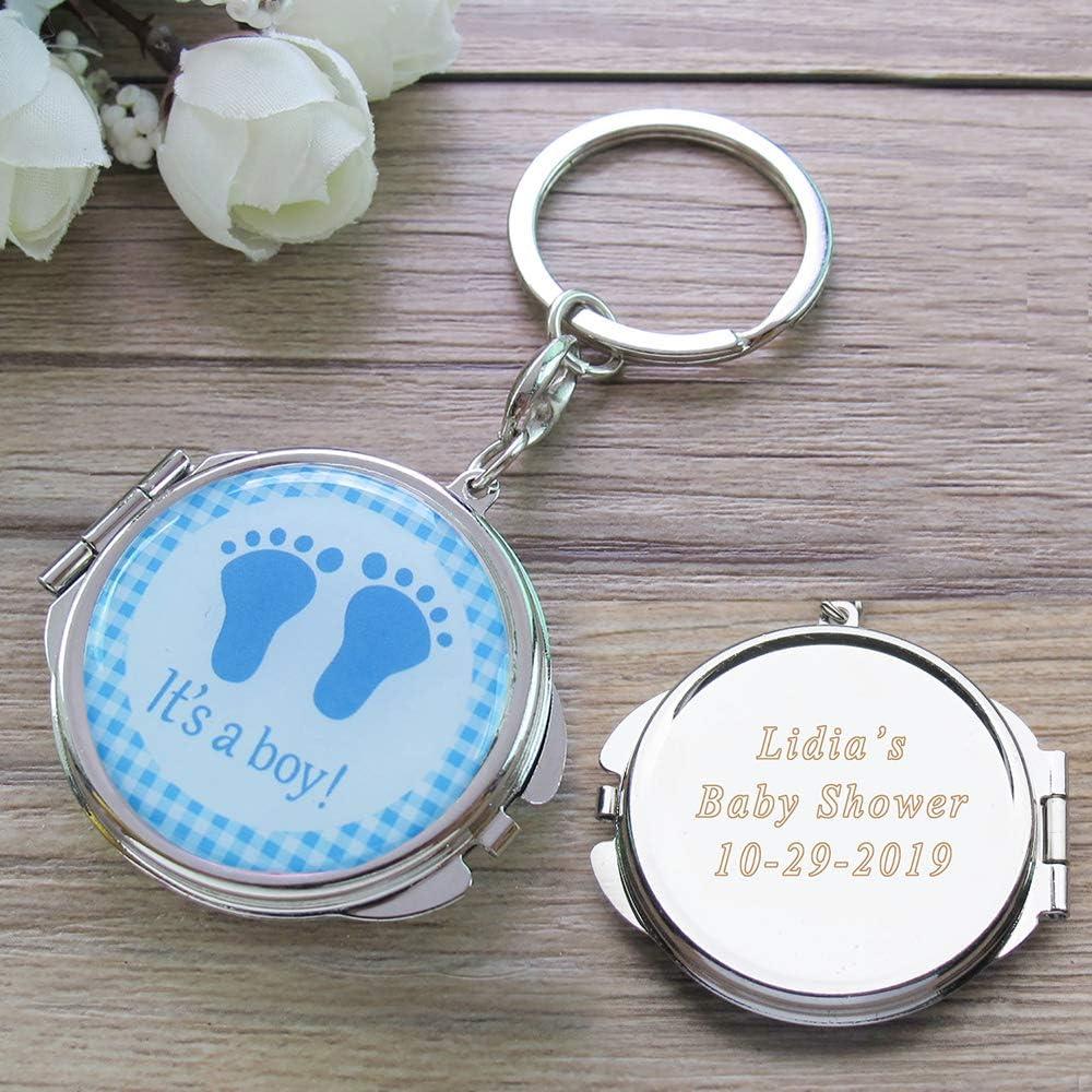 12 Llaveros Espejo Personalizados Baby Shower Niño Plata