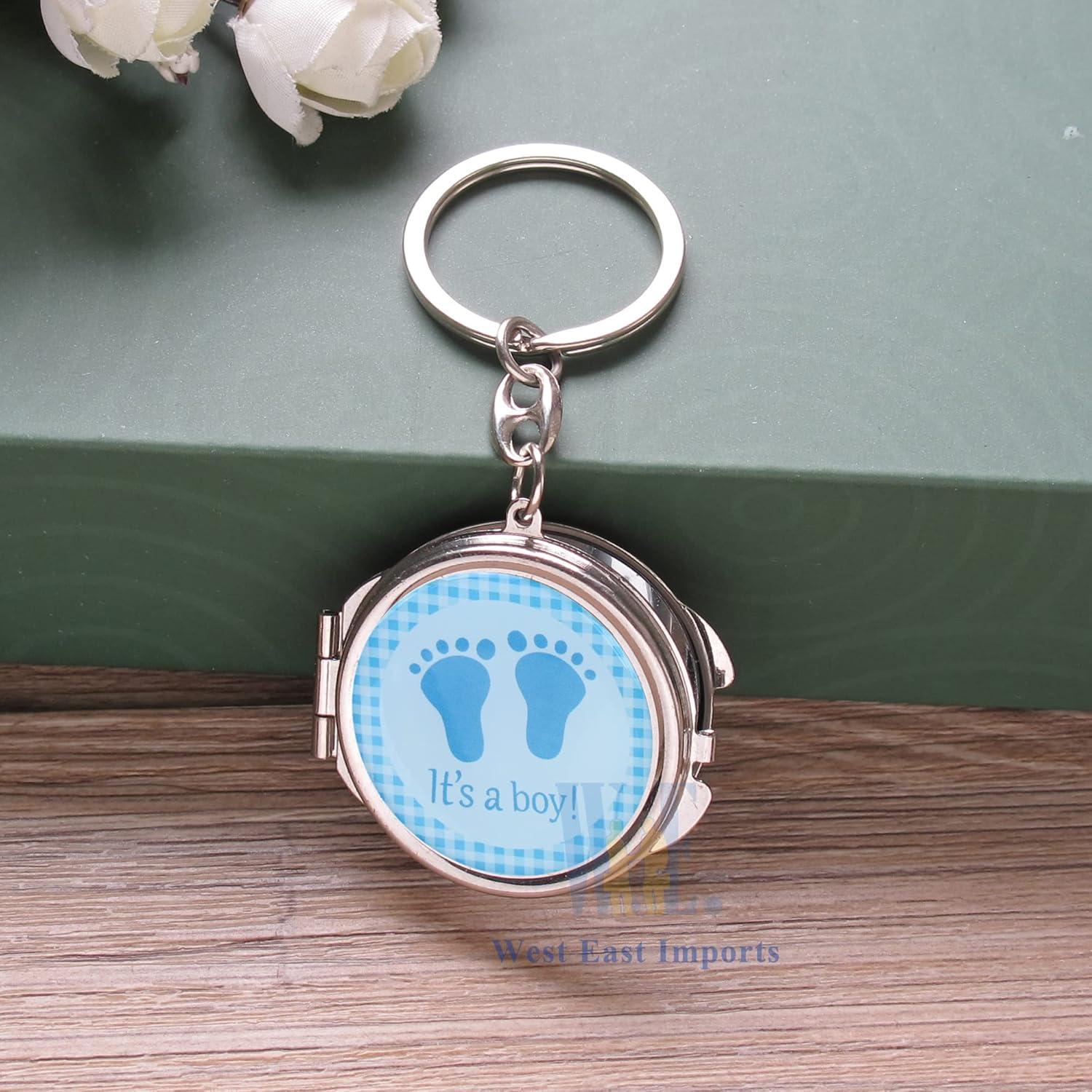 12 Llaveros Espejo Personalizados Baby Shower Niño Plata