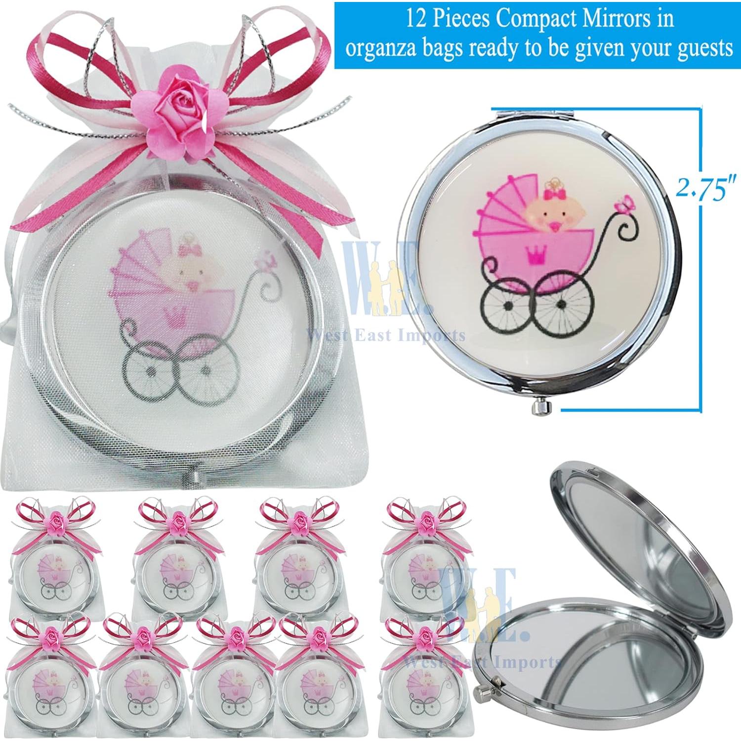 Espejos Compactos Rosa WE para Baby Shower - 12 Pcs
