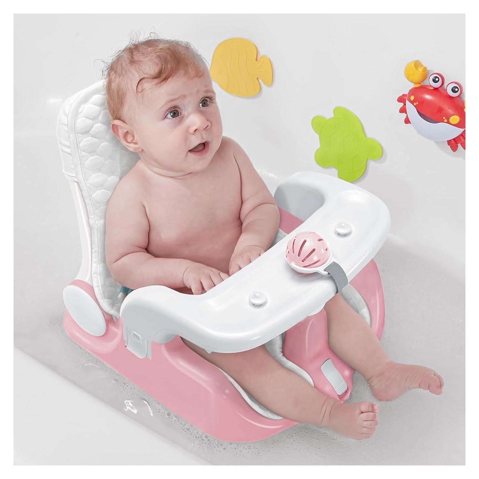 Asiento de Baño para Bebés BabyBond Rosa, 3 Modos, Ventosas