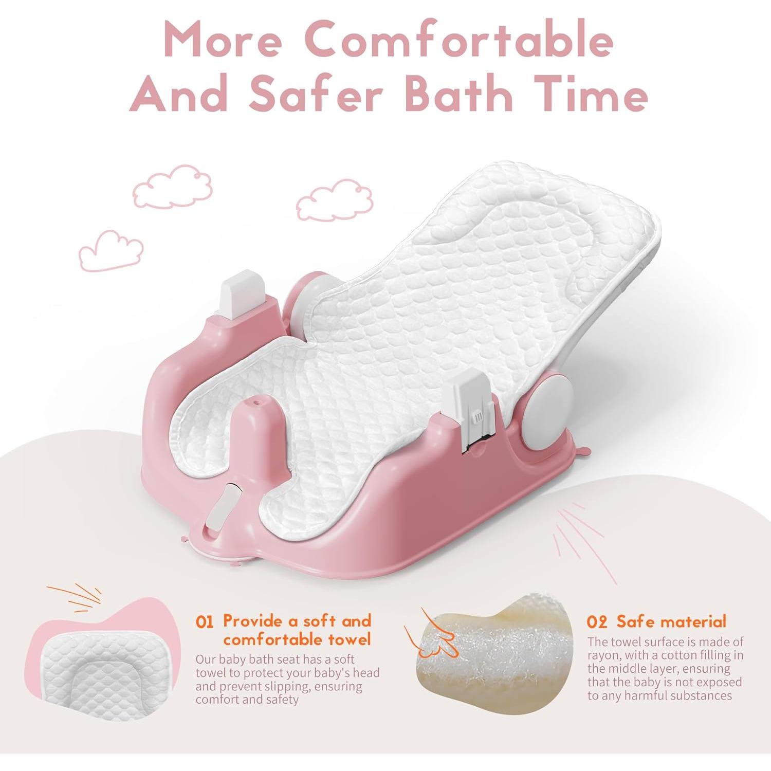 Asiento de Baño para Bebés BabyBond Rosa, 3 Modos, Ventosas